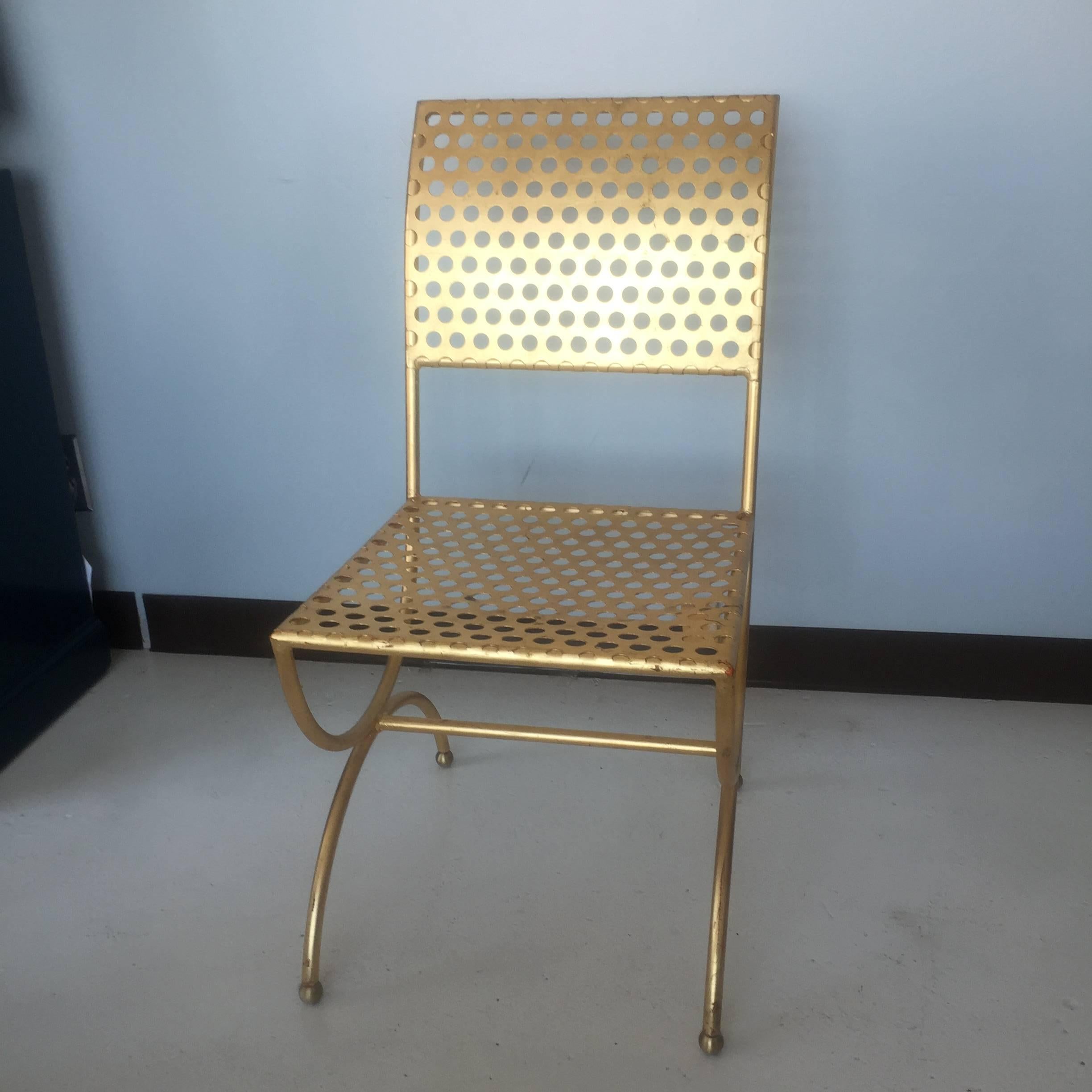 Hollywood Regency Tony Duquette Gilt Iron Palmer Chair For Sale