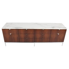 Crédence Florence Knoll en bois de rose avec plateau en marbre or Calacatta