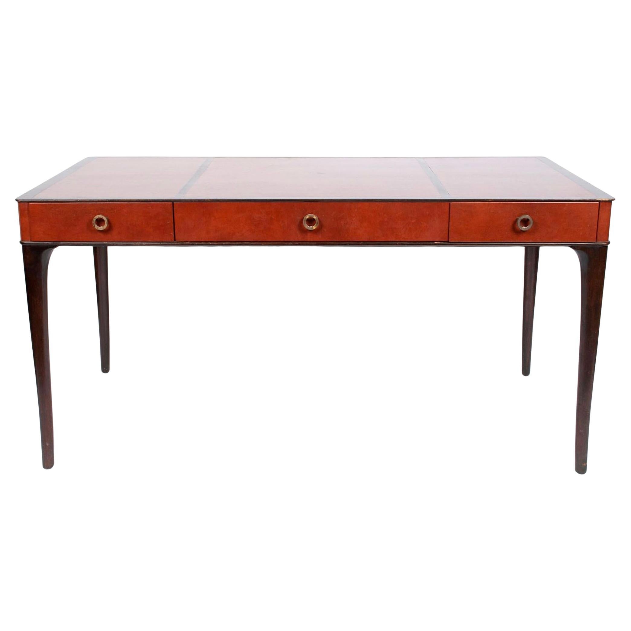 Rare 1940s Elegant Edward Wormley for Dunbar Partners Desk Leather Top & Drawers