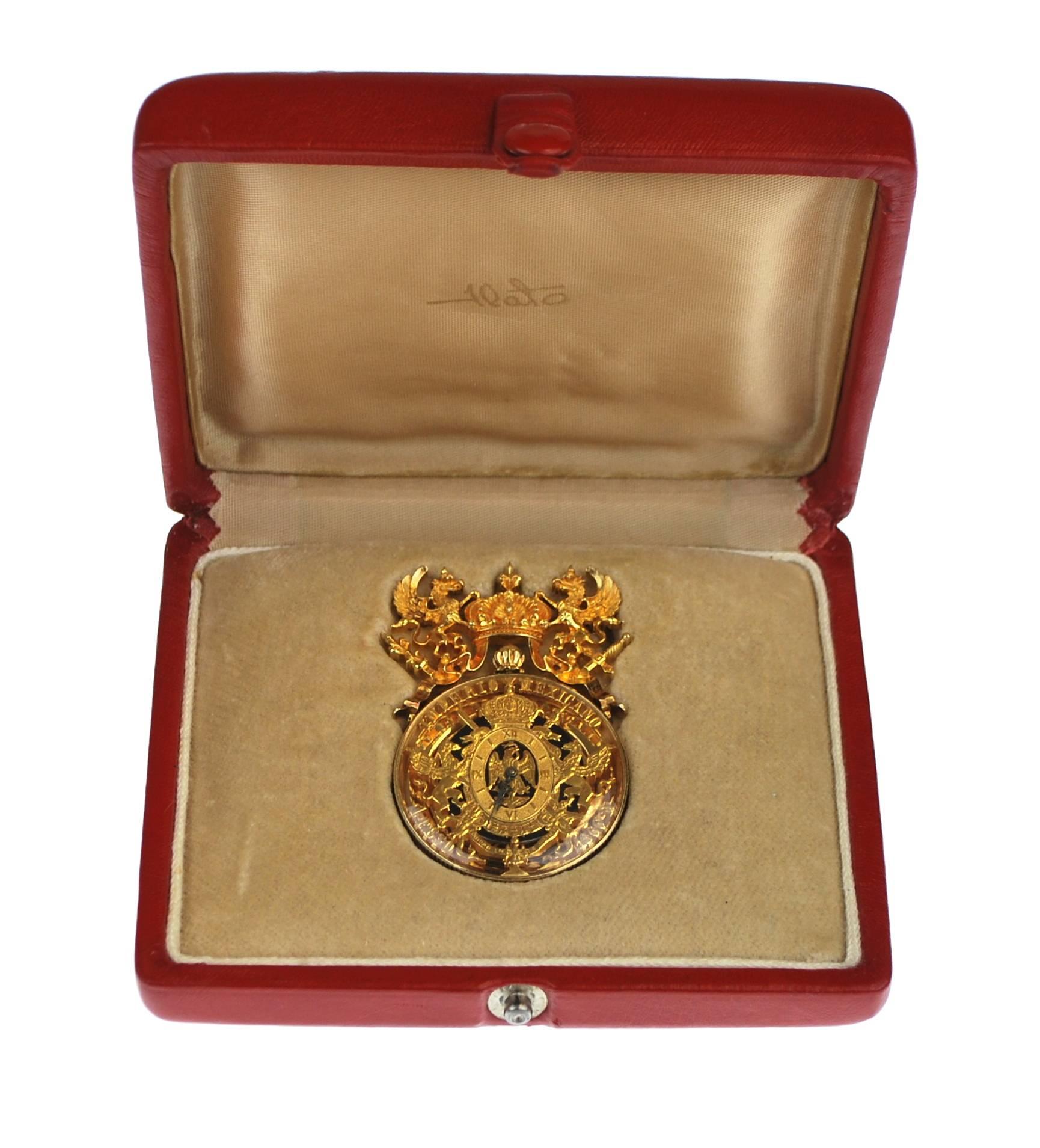 Rare Paul Flato Imperio Mexicano 1866 One Peso Solid 18k Gold Pendant Watch For Sale