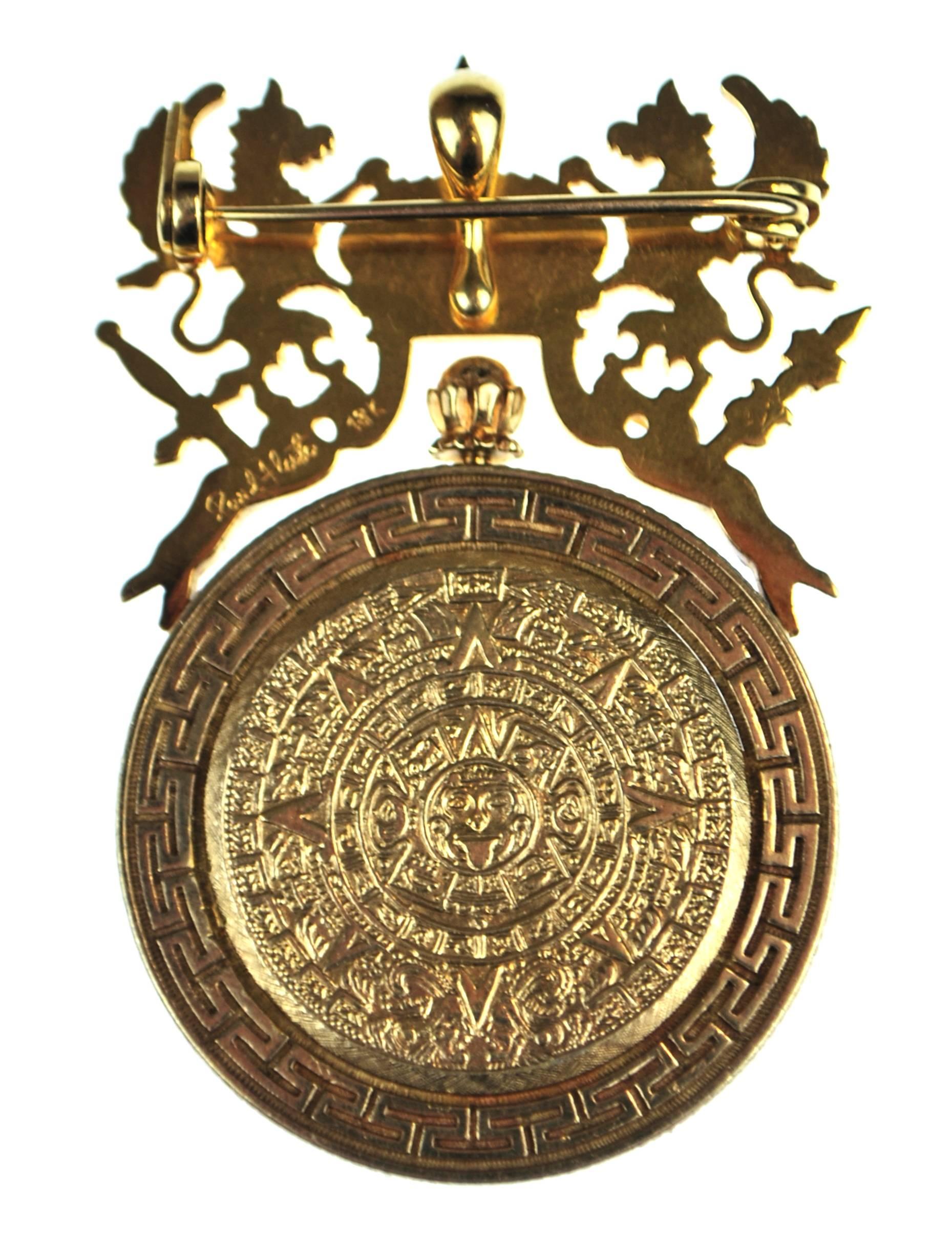 Mexicain Rare Paul Flato Imperio Mexicano 1866 One Peso Solid 18k Gold Pendant Watch en vente