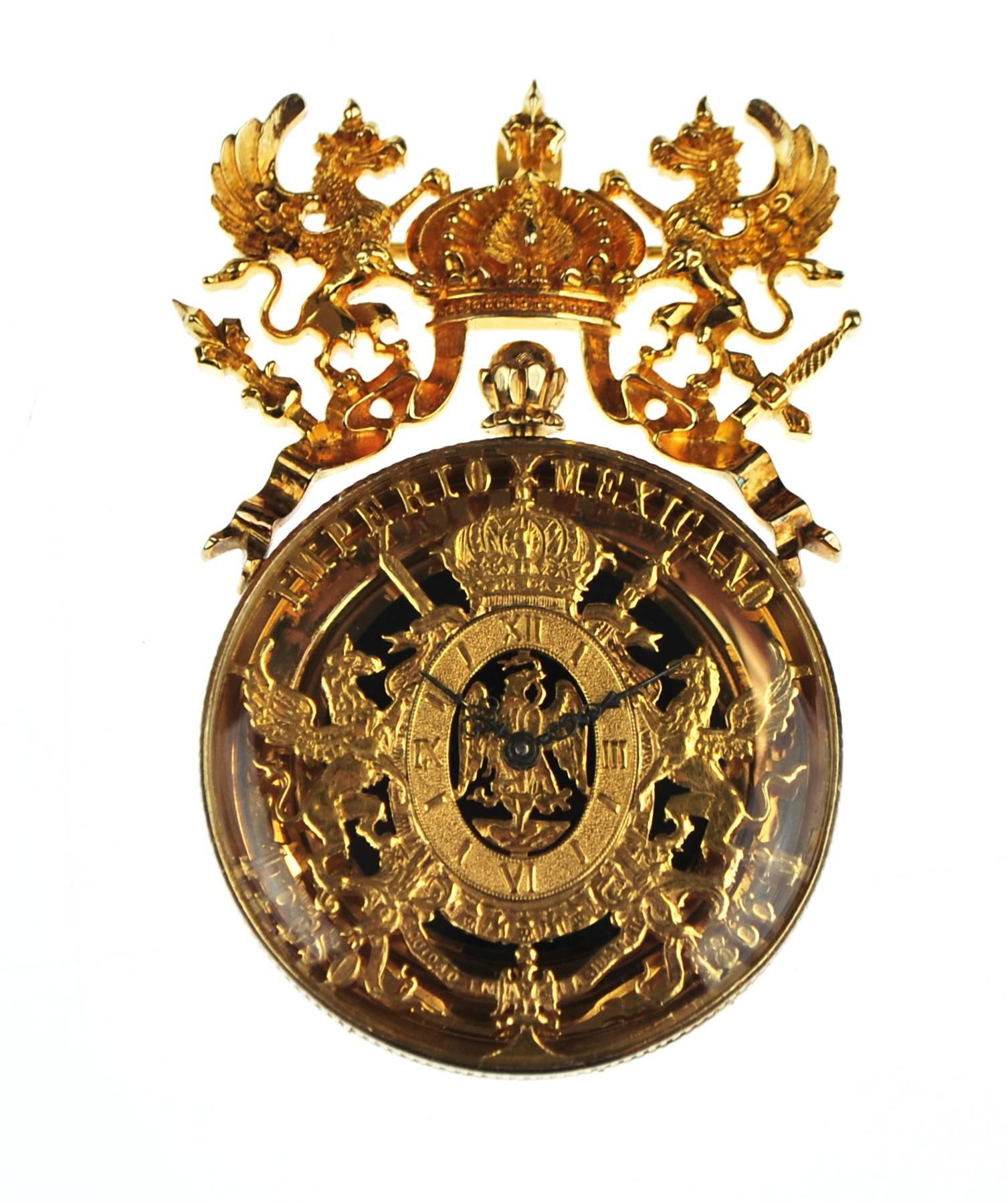20ième siècle Rare Paul Flato Imperio Mexicano 1866 One Peso Solid 18k Gold Pendant Watch en vente