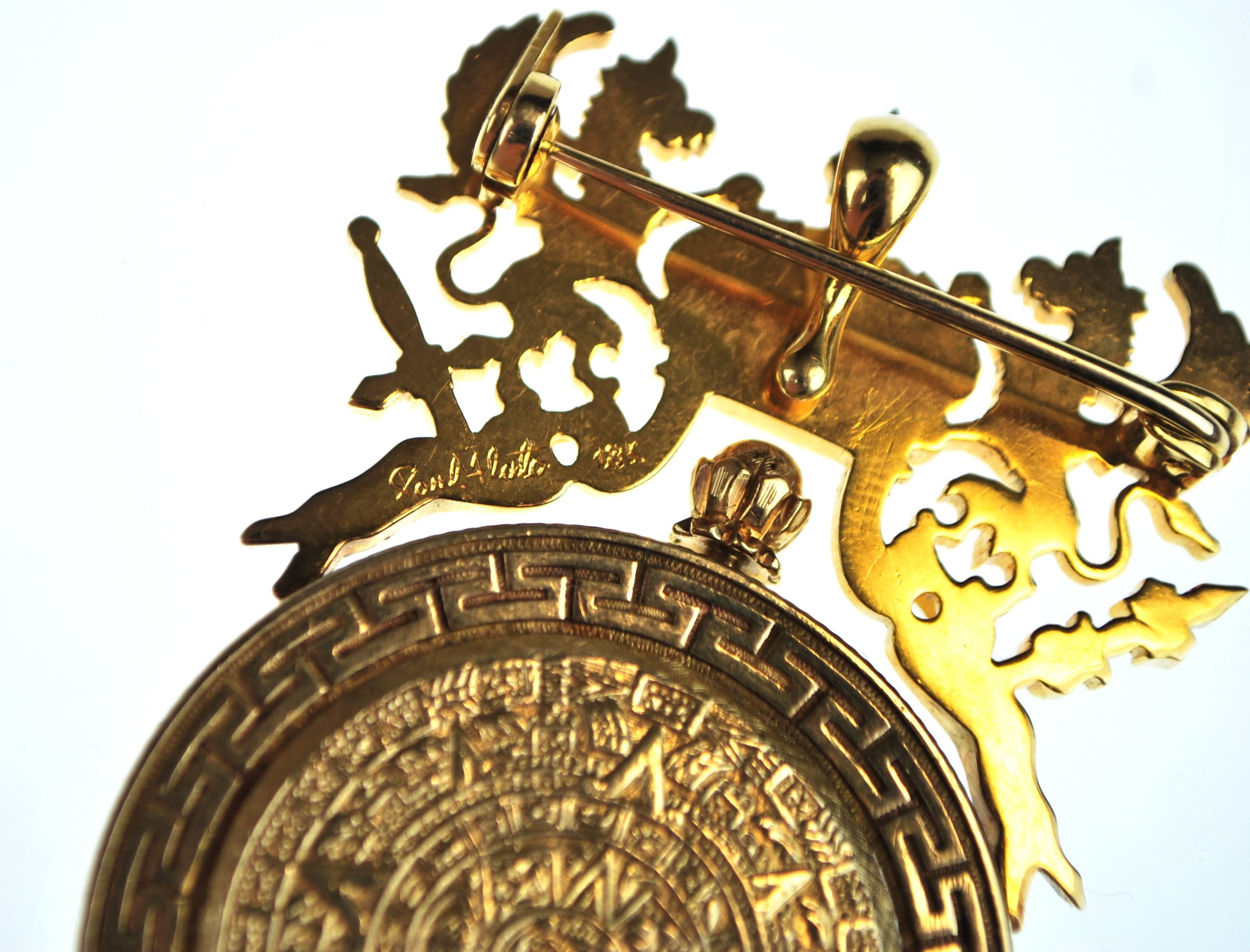 Or Rare Paul Flato Imperio Mexicano 1866 One Peso Solid 18k Gold Pendant Watch en vente