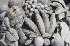 Pair of Monumental Carved Stone Garden Fruit Basket from Famed Vouziers Mansion