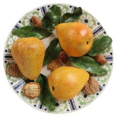 Christine Viennet Signed French Palissy Ware Majolica Trompe-L'Oeil Fruit Plate