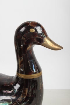 Maitland-Smith Tessellated Pen Shell / Mother of Pearl & Brass Duck Sculpture
