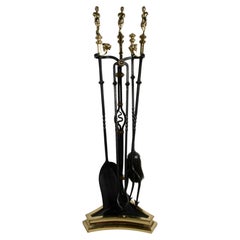 Neoclassical Bronze Satyr Fireplace Tool Set w/ Trident, Gargoyles & Serpent