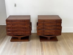 Pair 1971 Tabago Brutalist Walnut Nightstands Pedestal Base End Tables