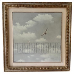 Pier Enrico Guzzi Italian Surrealist Oil Painting Egg Seagull Clouds Sky
