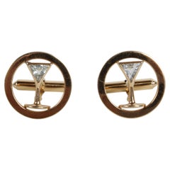 14K Gold Aquamarine Martini Glass Cufflinks Rockefeller Style Mid-Century 1950s