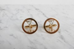 14K Gold Aquamarine Martini Glass Cufflinks Rockefeller Style Mid-Century 1950s