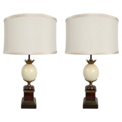 Pair Maison Jansen Style French Ostrich Egg & Faux Tortoise Shell Table Lamps