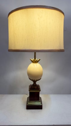 Pair Maison Jansen Style French Ostrich Egg & Faux Tortoise Shell Table Lamps