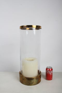 Vintage Chapman Style Brass & Glass Hurricane Candle Holder Cylinder Lantern