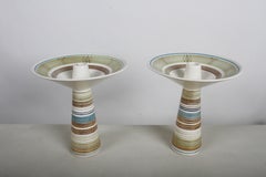 Pair of Sasha Brastoff Signed Tazza Ceramic Candlesticks Gold Gilt Accents MCM