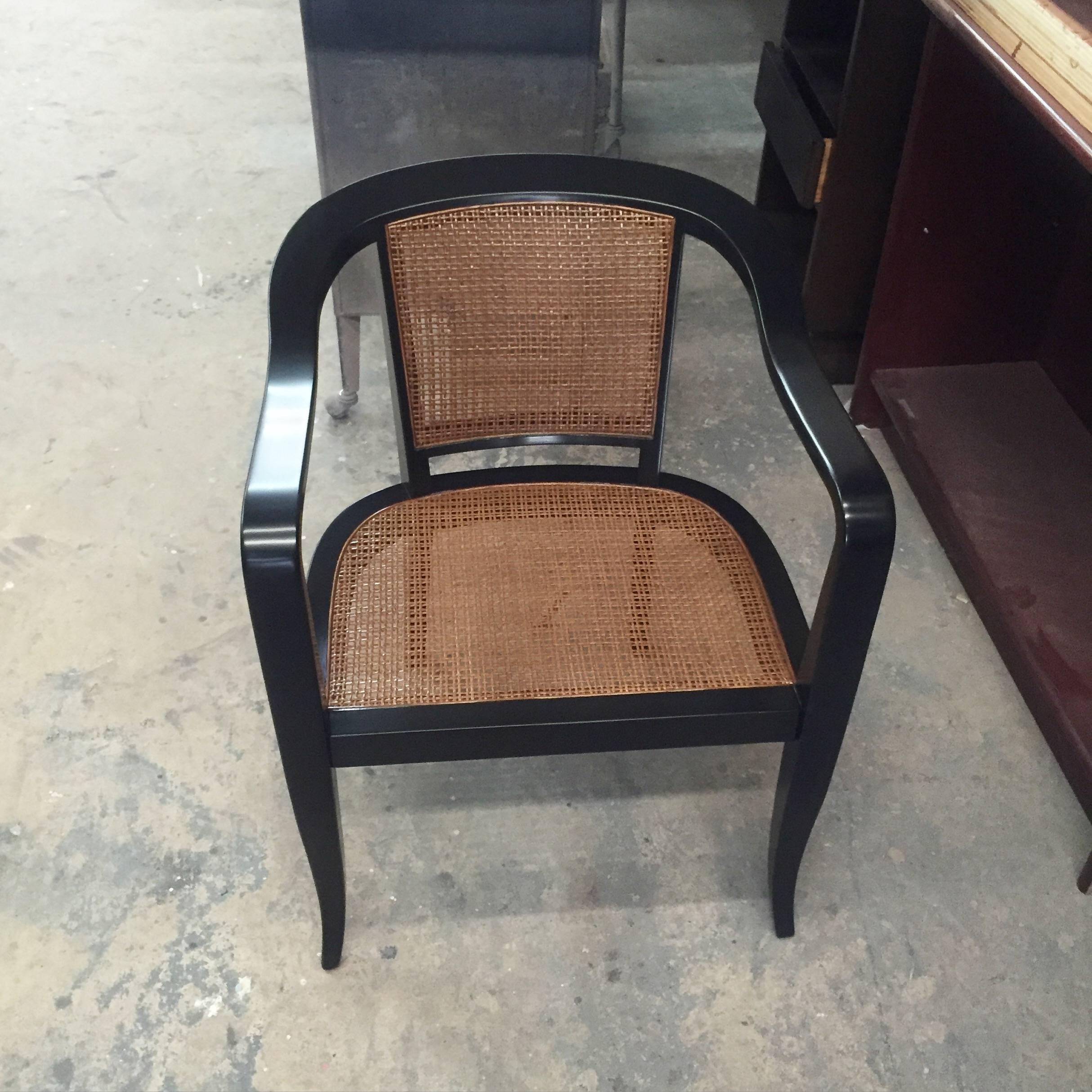 Mid-20th Century Pair of Mid-Century Cane and Walnut Chairs in the Style of Edward Wormley