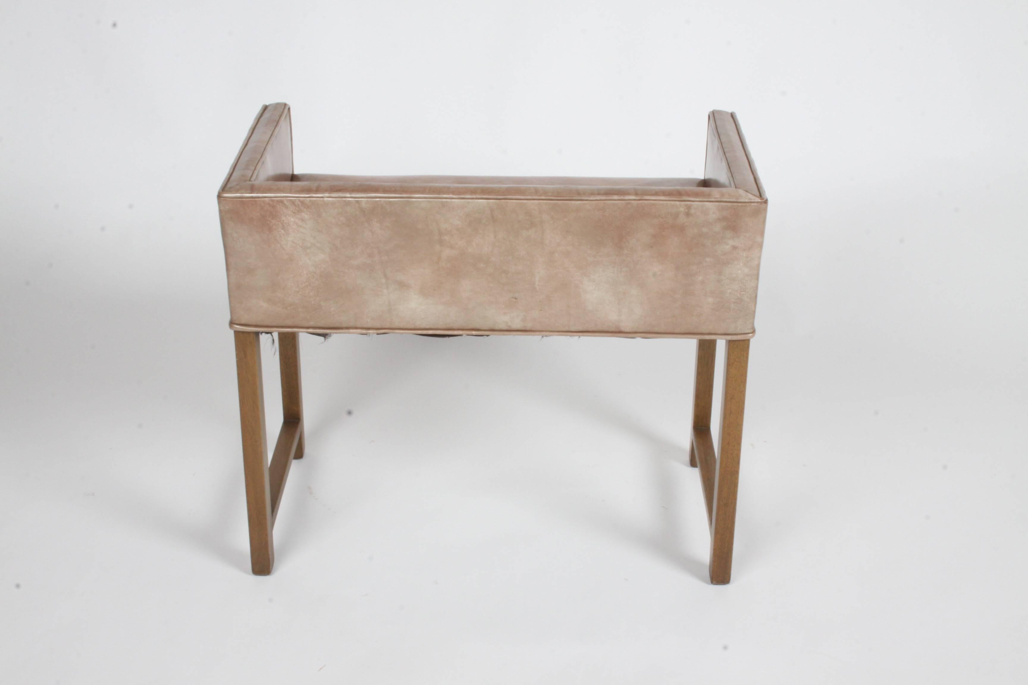 Mid-Century Modern Early Edward Wormley for Dunbar Vanity Stool or Bench with Original Leather