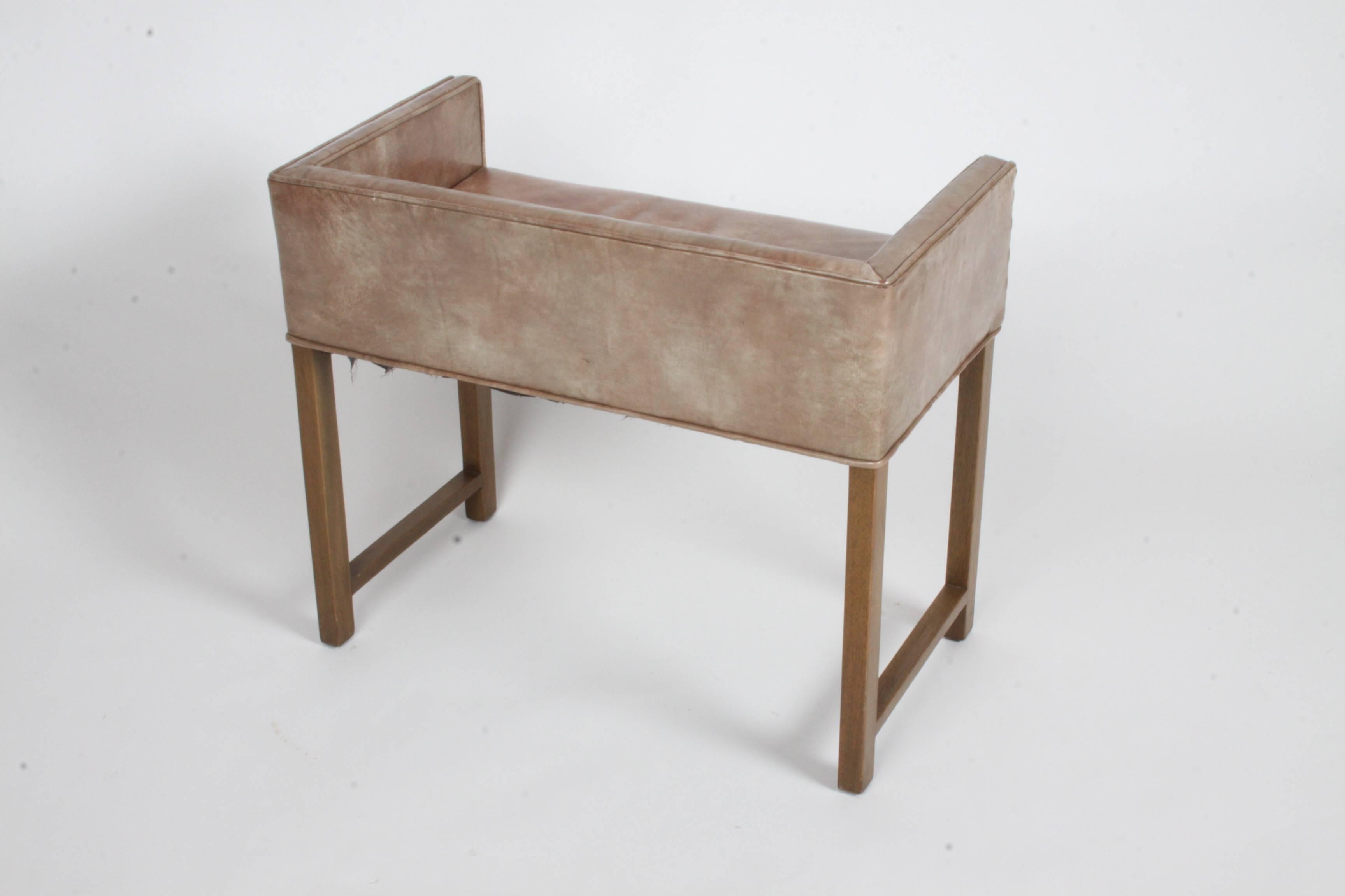 American Early Edward Wormley for Dunbar Vanity Stool or Bench with Original Leather 