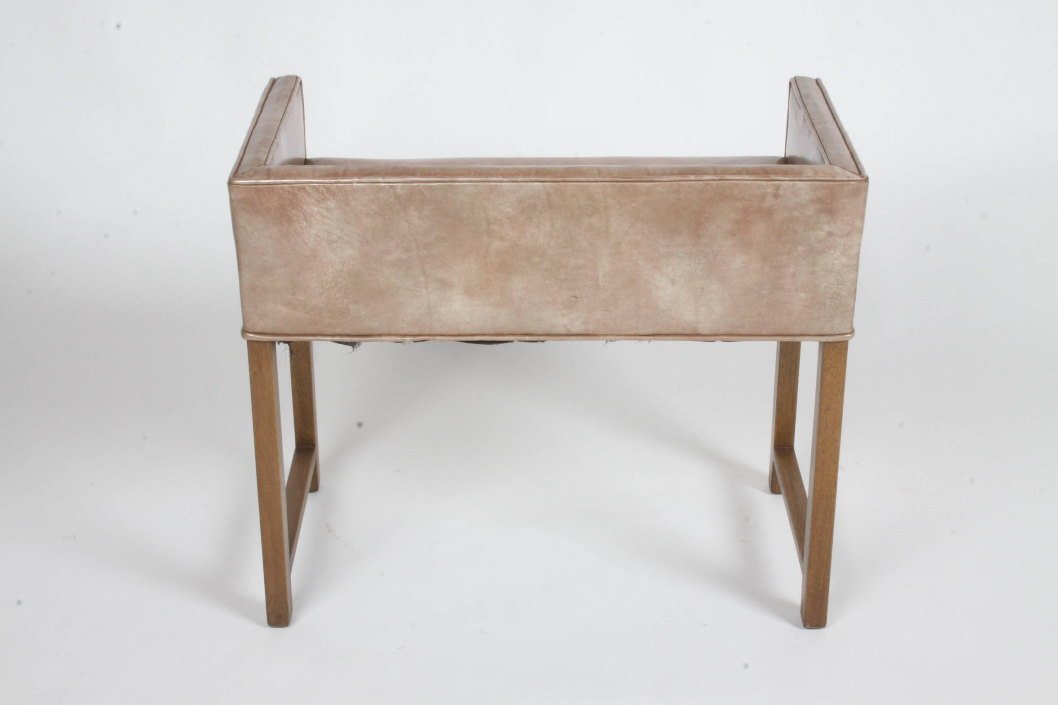 Mid-20th Century Early Edward Wormley for Dunbar Vanity Stool or Bench with Original Leather 