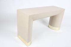 Karl Springer Style Console Wrapped in Linen and Brass Hollywood Regency