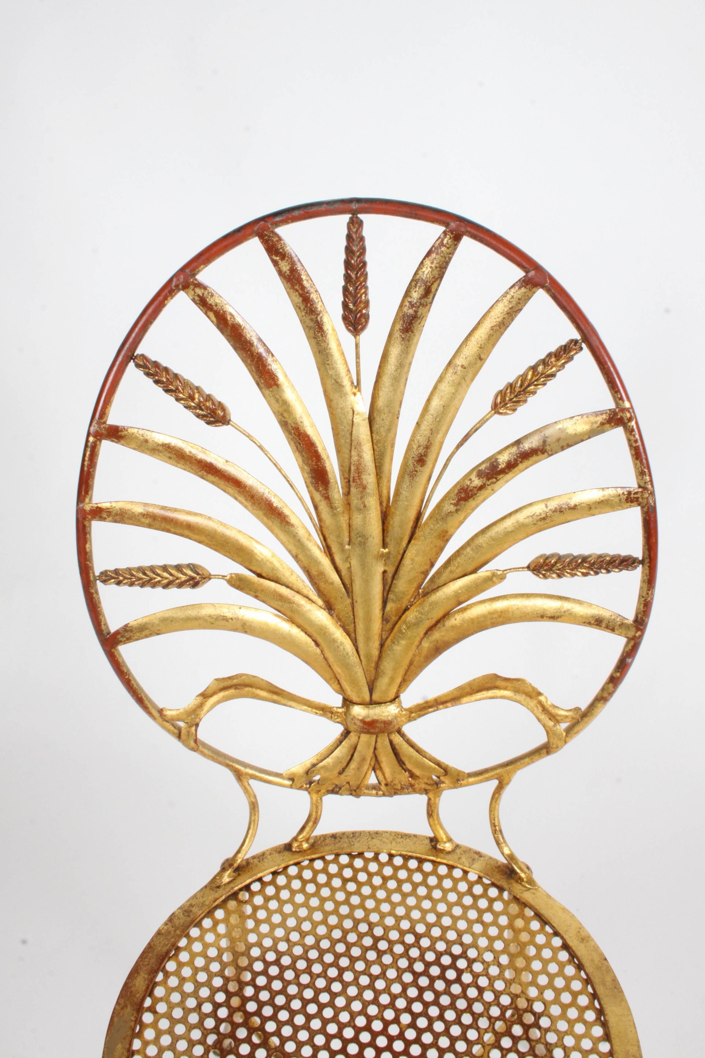 Hollywood Regency Italian Sheaf of Wheat Gilt Side Chair Salvadori