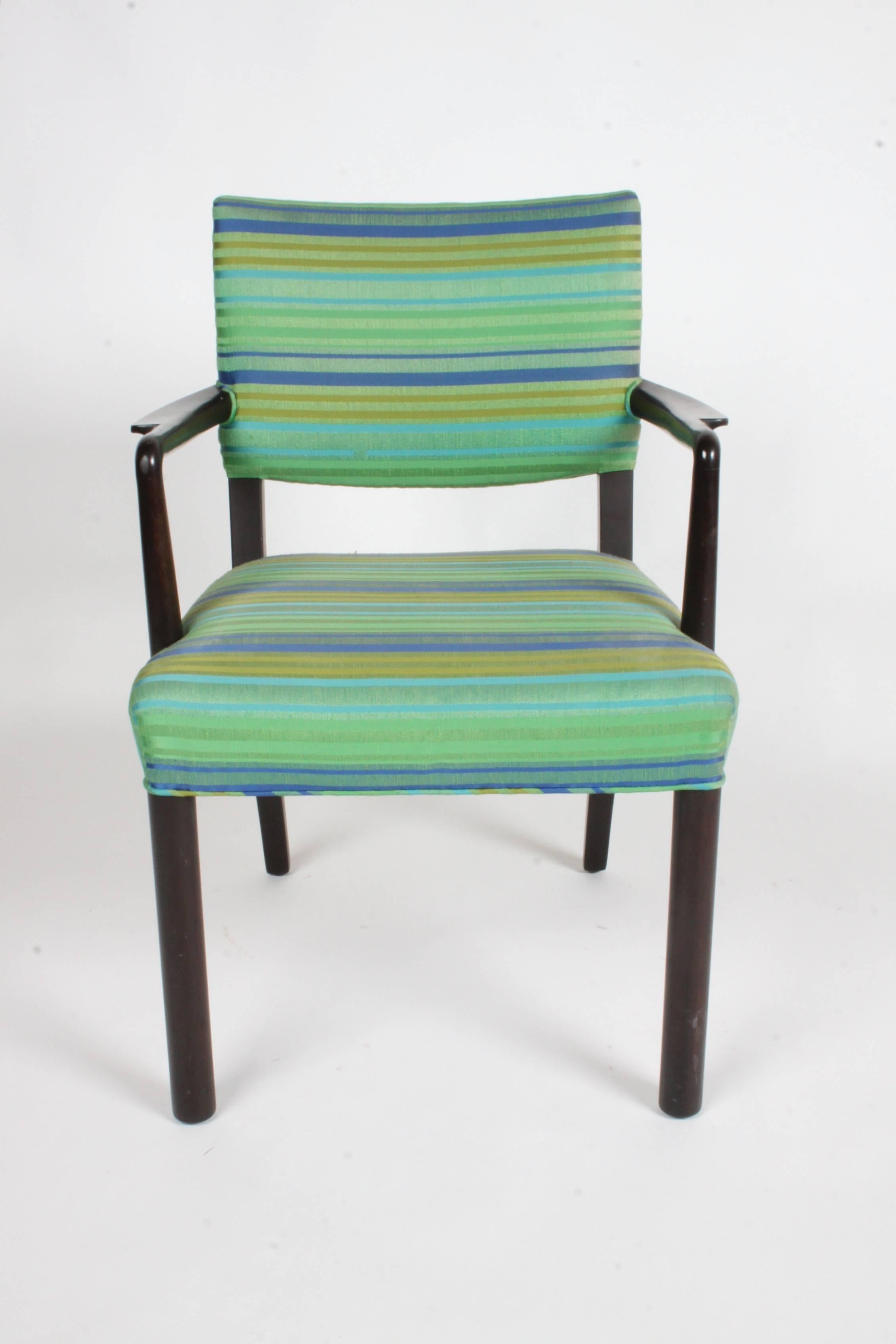 Edward Wormley for Dunbar single dining or desk chair with original fabric (Larson?) and finish. Very nice original condition. Measures: Arm height is 26