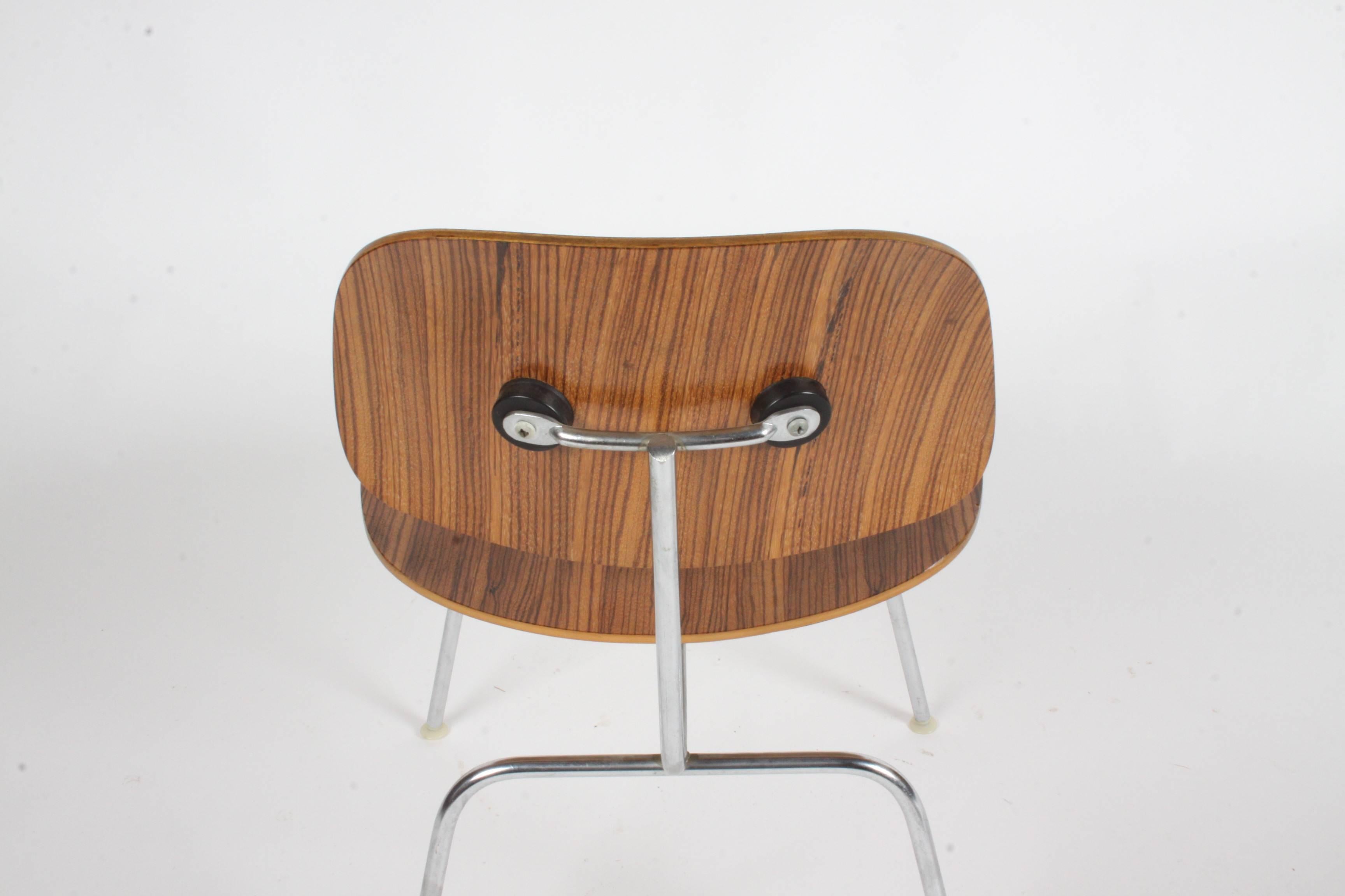 Pair of Charles Eames for Herman Miller Zebrawood DCM Chairs, Rare 1