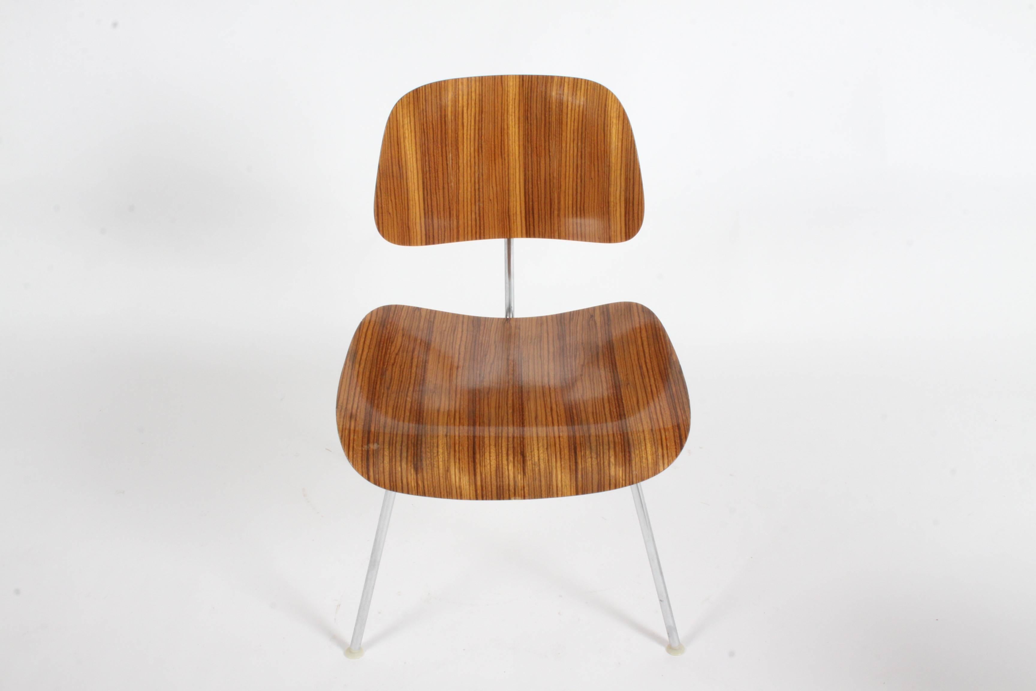 Pair of Charles Eames for Herman Miller Zebrawood DCM Chairs, Rare 2