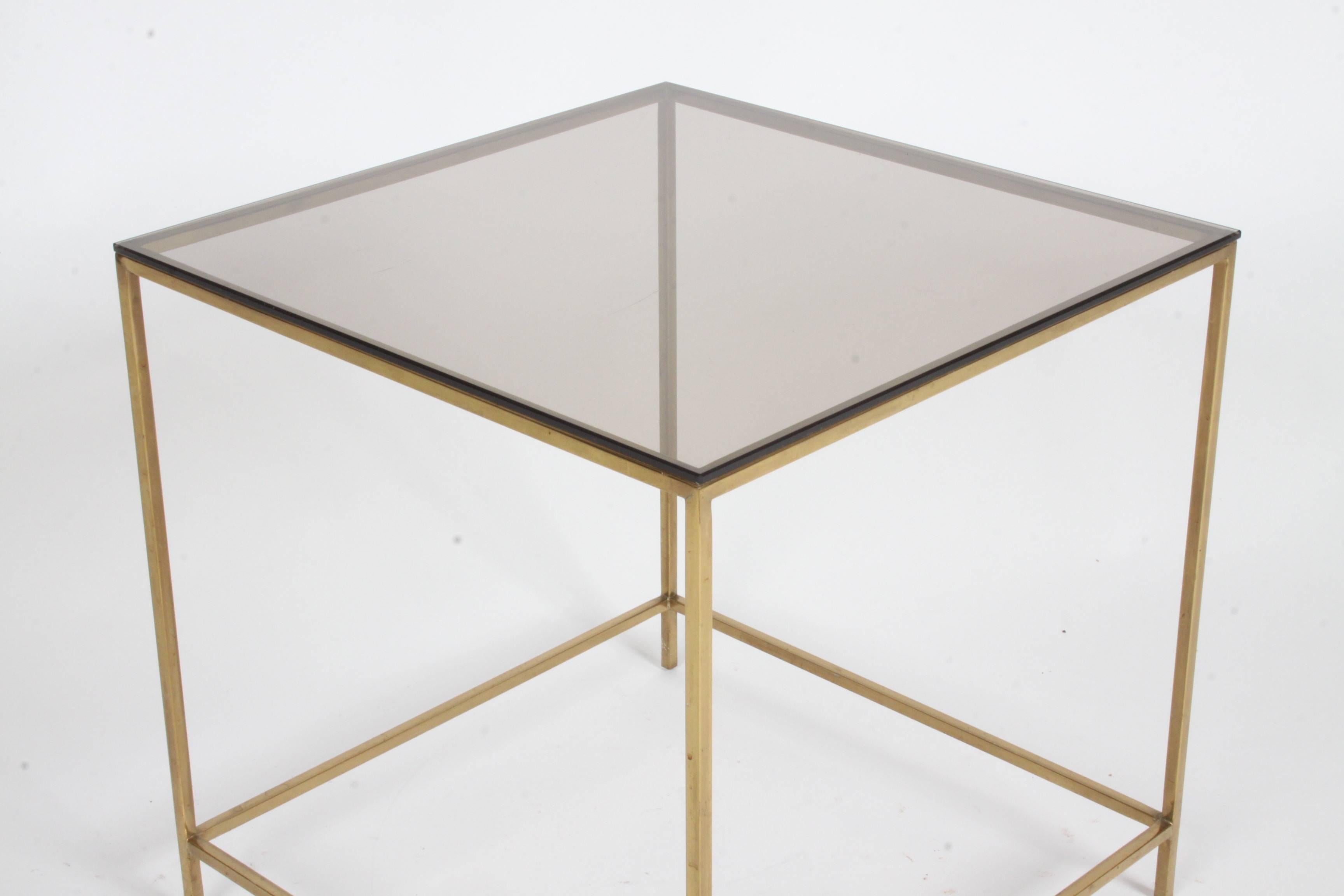 American Mid-Century Modern Brass & Bronze Glass Side Table, circa 1970s For Sale