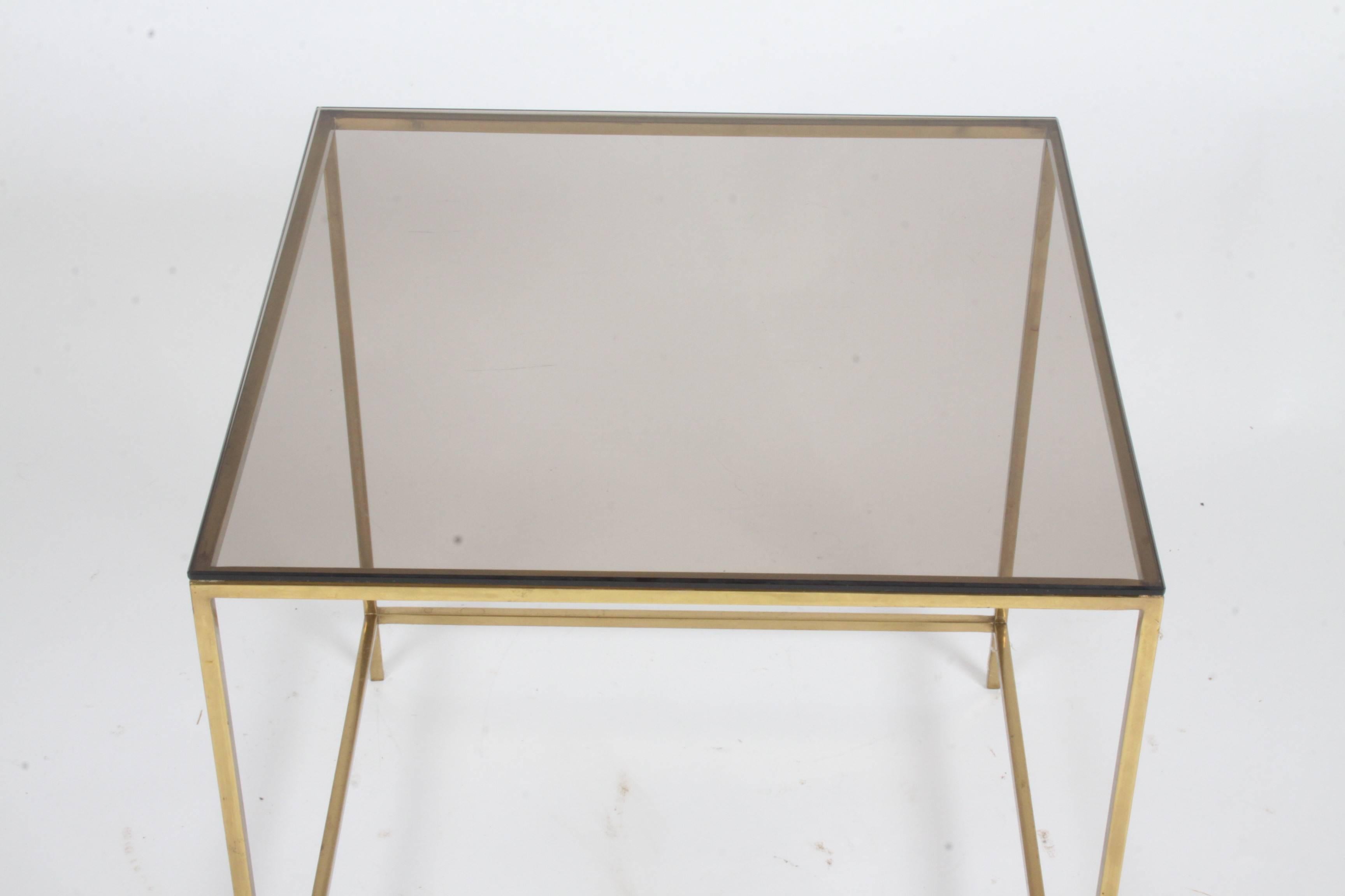 Late 20th Century Mid-Century Modern Brass & Bronze Glass Side Table, circa 1970s For Sale