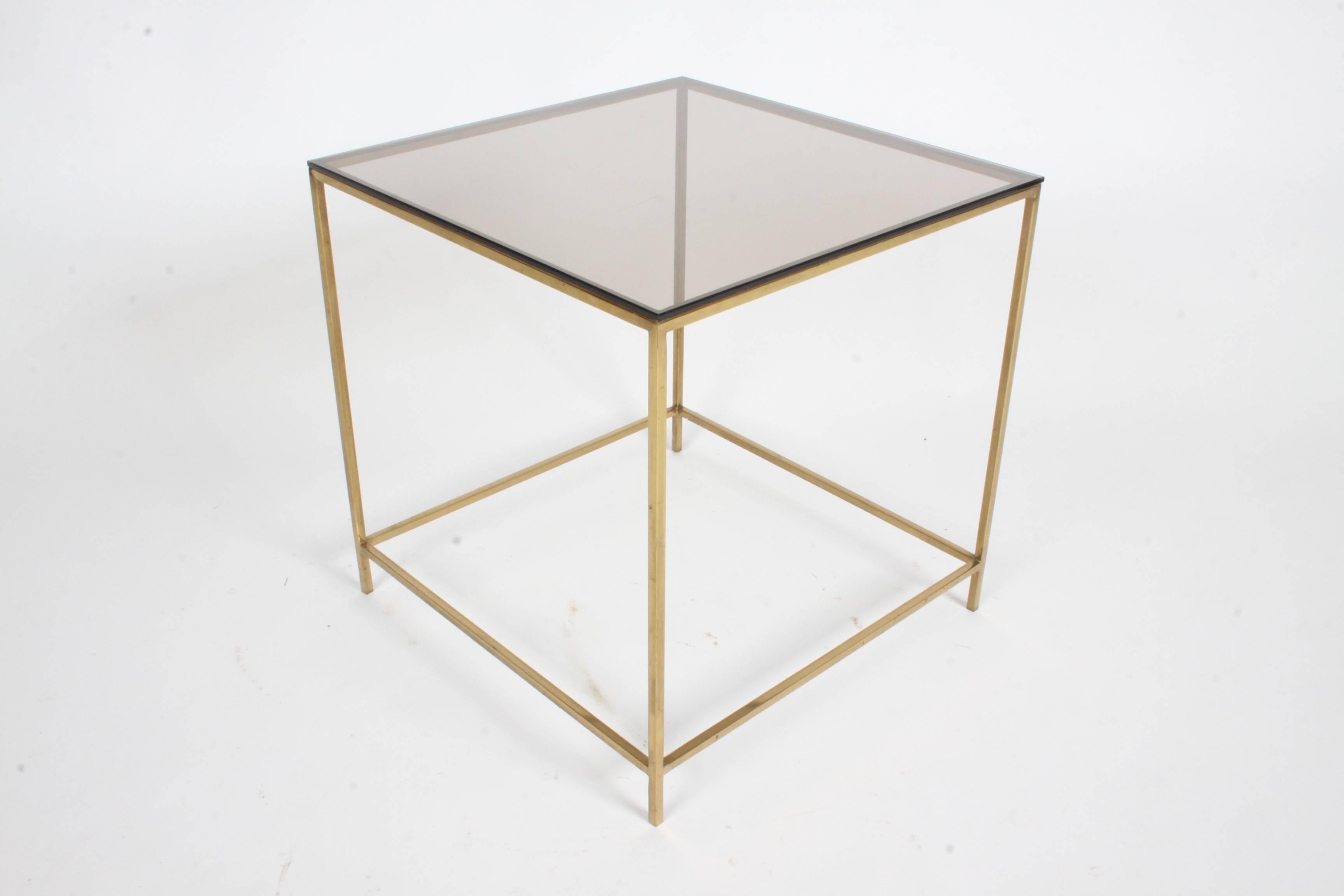 Mid-Century Modern Brass & Bronze Glass Side Table, circa 1970s For Sale 1