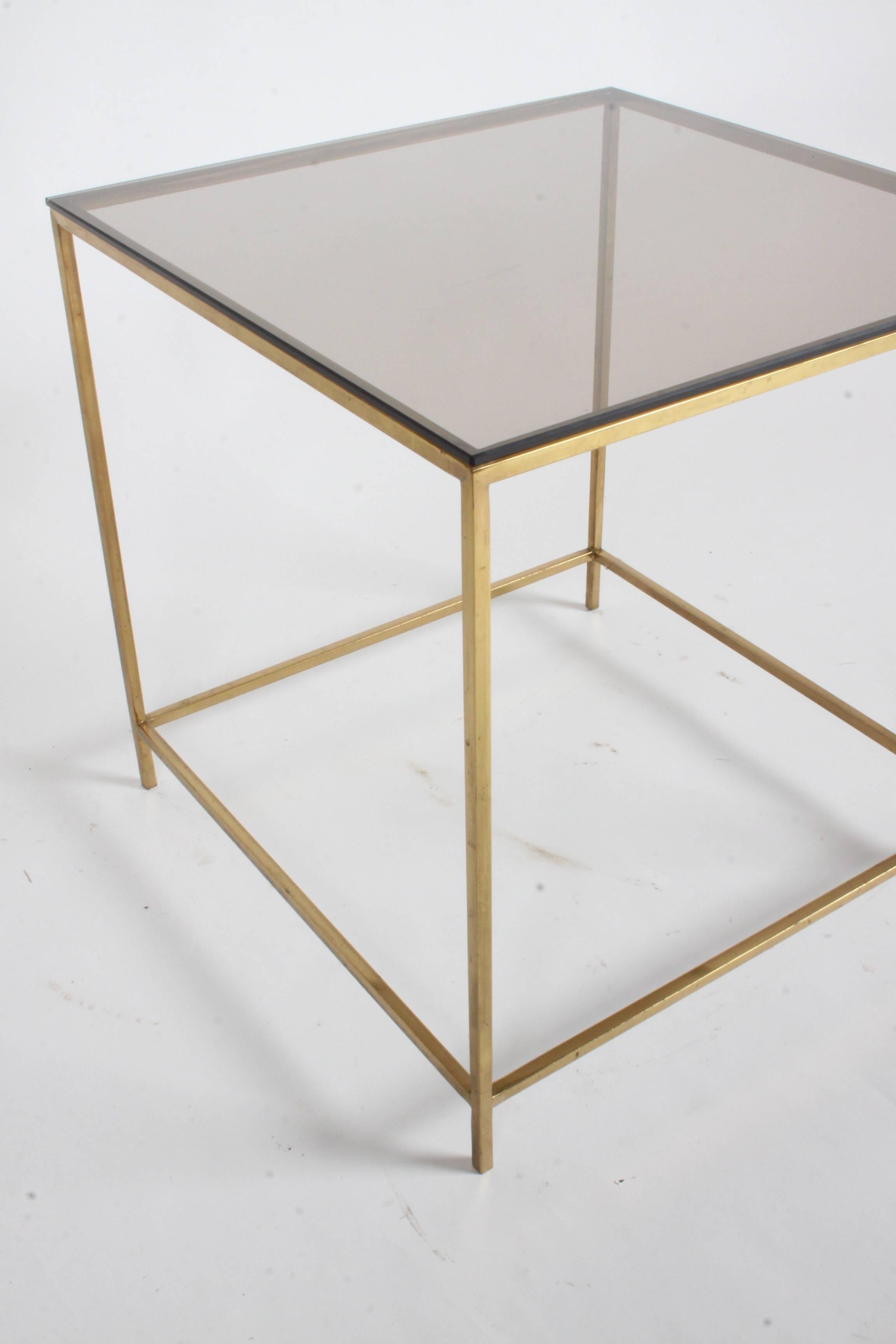 Mid-Century Modern Brass & Bronze Glass Side Table, circa 1970s For Sale 3