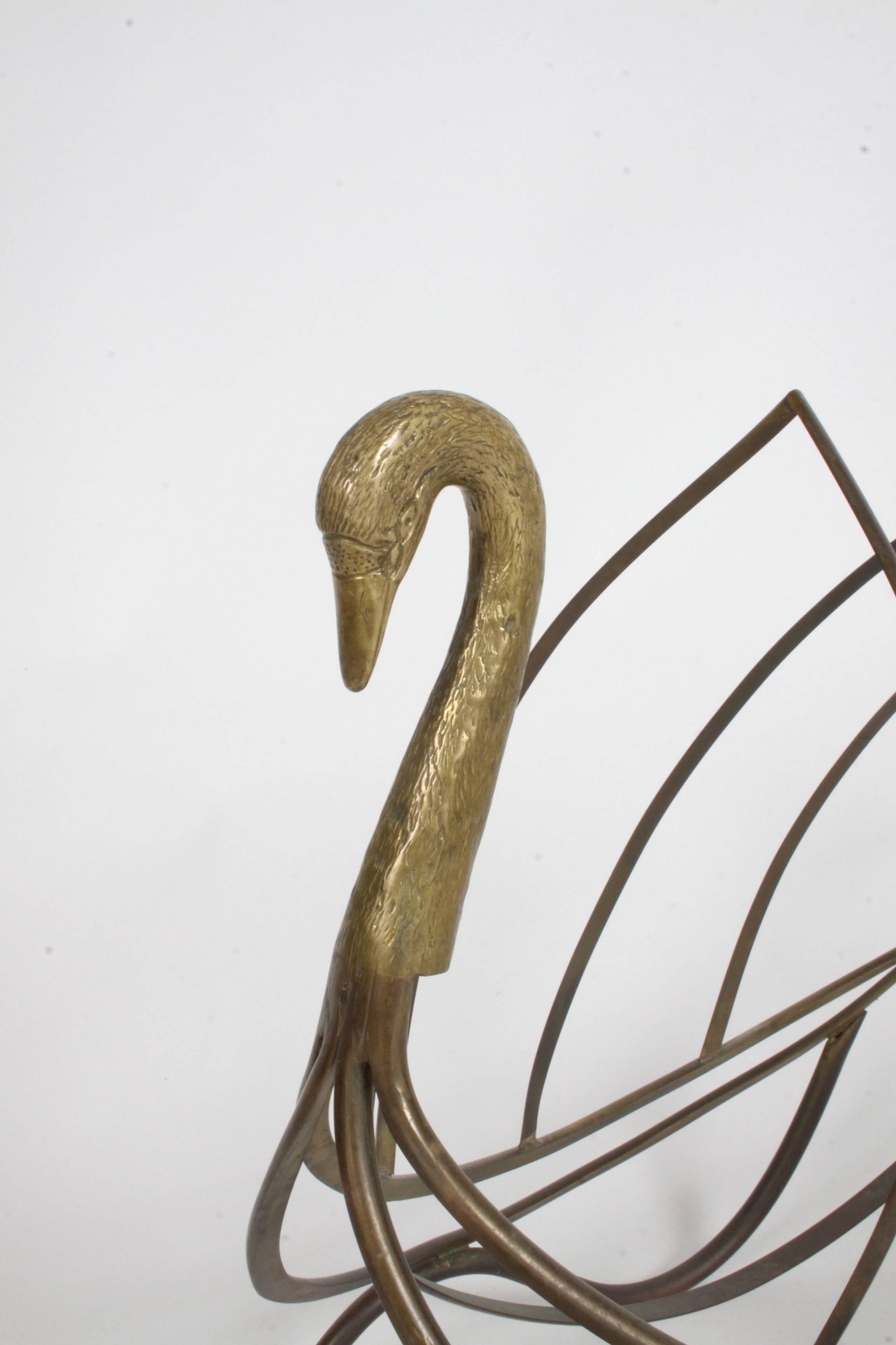 Maison Jensen Style Brass Swan Magazine Rack or Holder Made in Italy In Excellent Condition In St. Louis, MO