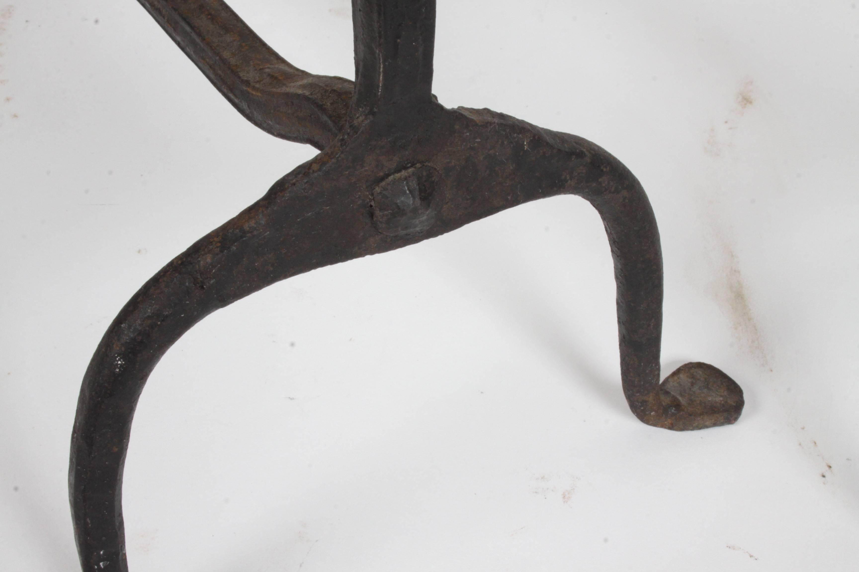 American Hand-Wrought Black Iron Snake Andirons For Sale