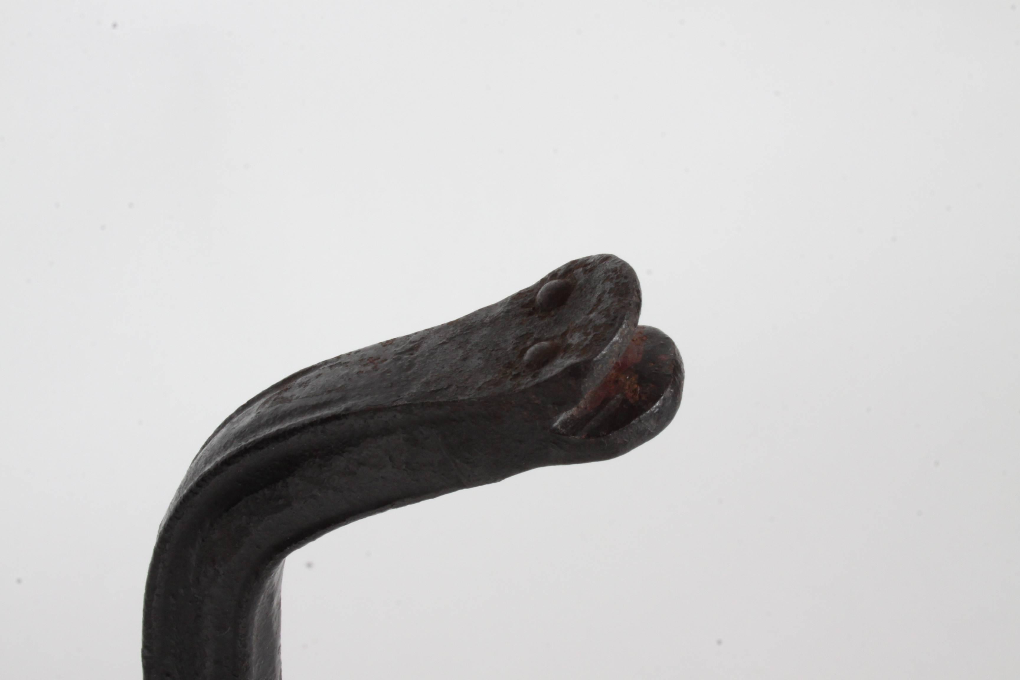 Hand-Wrought Black Iron Snake Andirons In Good Condition For Sale In St. Louis, MO