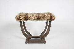 Art Deco Sabre Cast Iron Bench or Stool with Leopard Upholstery by Verona