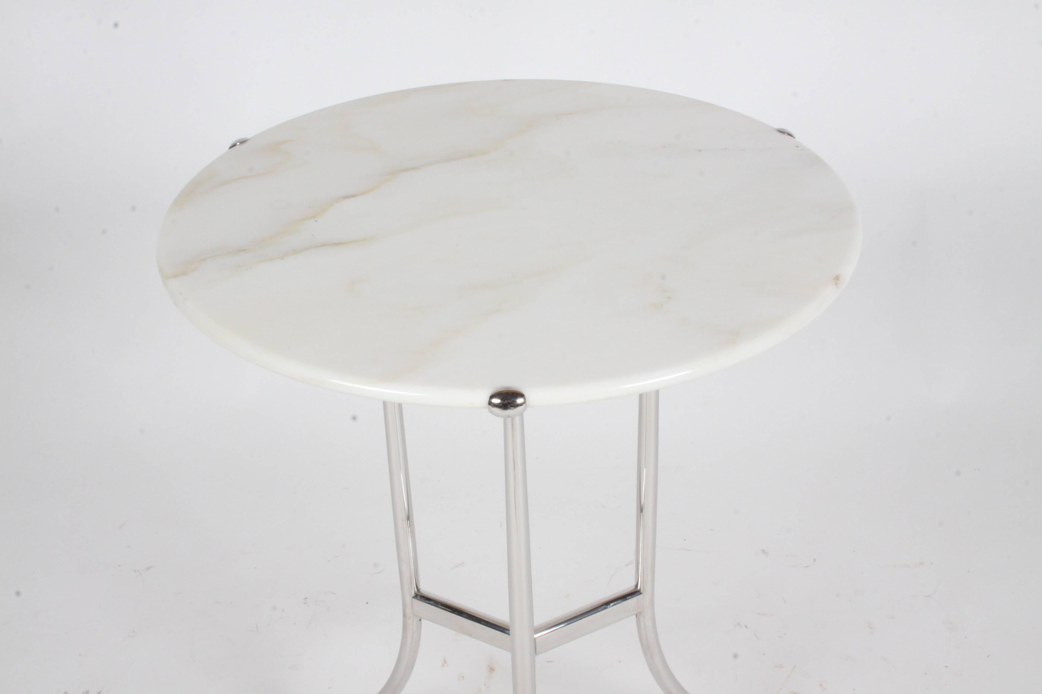 American Perfectly Designed Cedric Hartman Side Table with White Marble Top, Signed