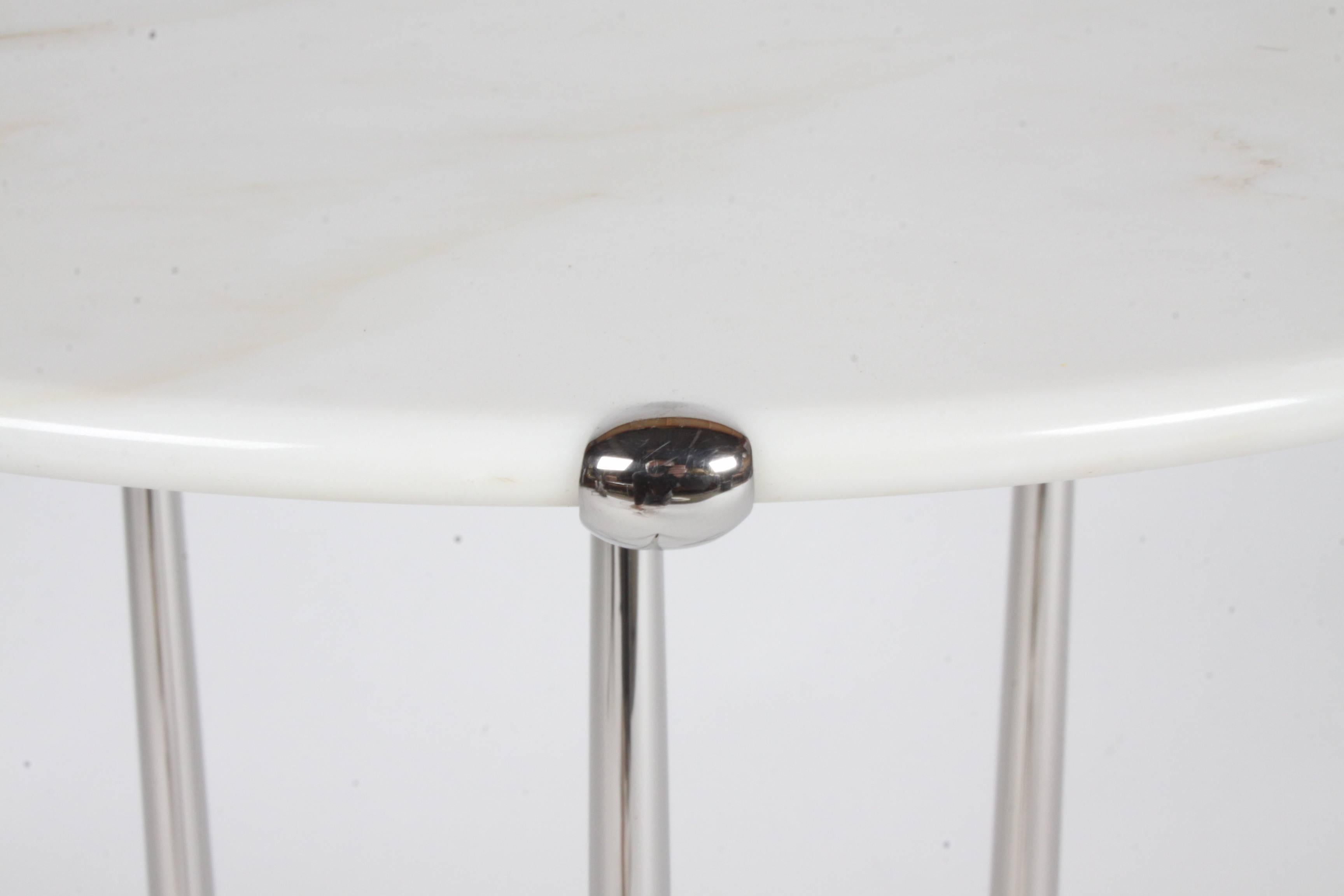 Perfectly Designed Cedric Hartman Side Table with White Marble Top, Signed In Excellent Condition In St. Louis, MO