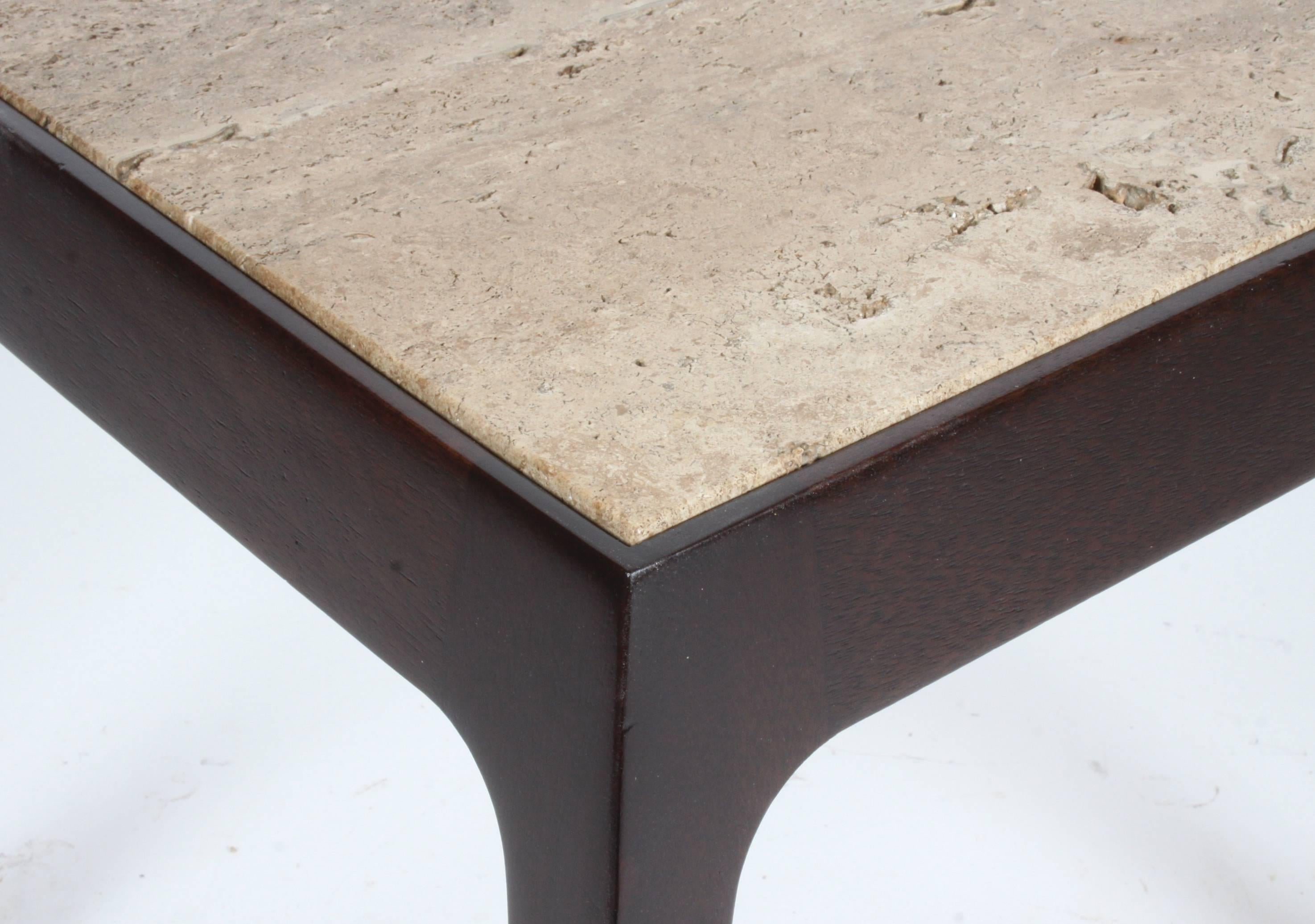 Harvey Probber Asian Style Side Table with Dark Travertine Top In Excellent Condition For Sale In St. Louis, MO