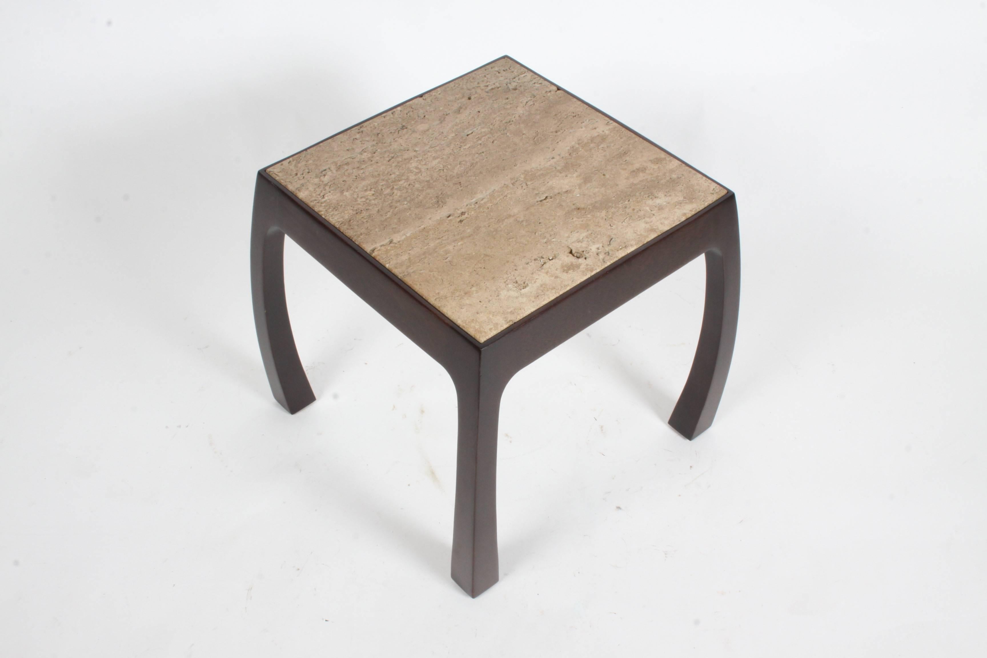 Mahogany Harvey Probber Asian Style Side Table with Dark Travertine Top For Sale
