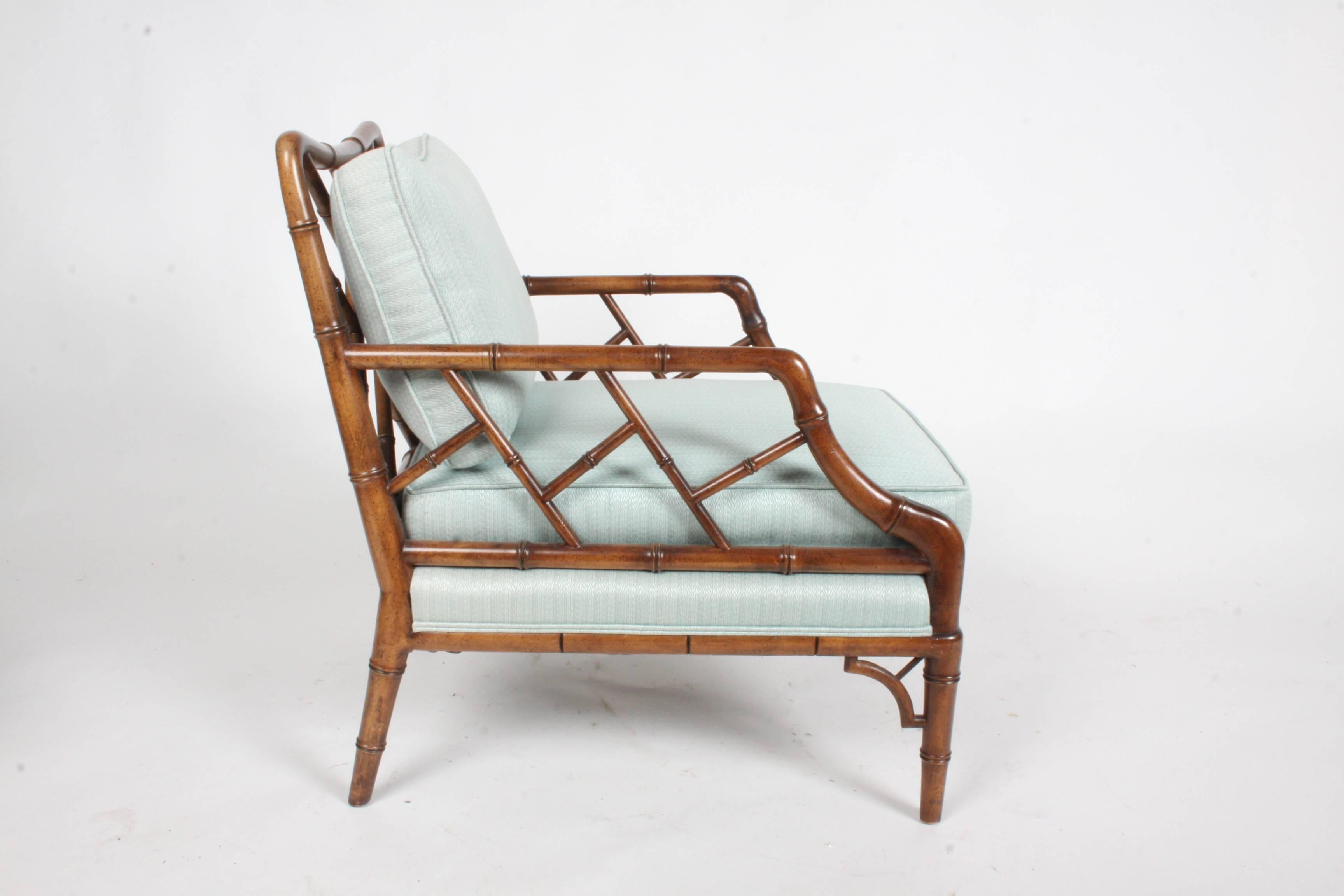 American Pair of Faux Bamboo Chinese Chippendale Lounge Chairs 