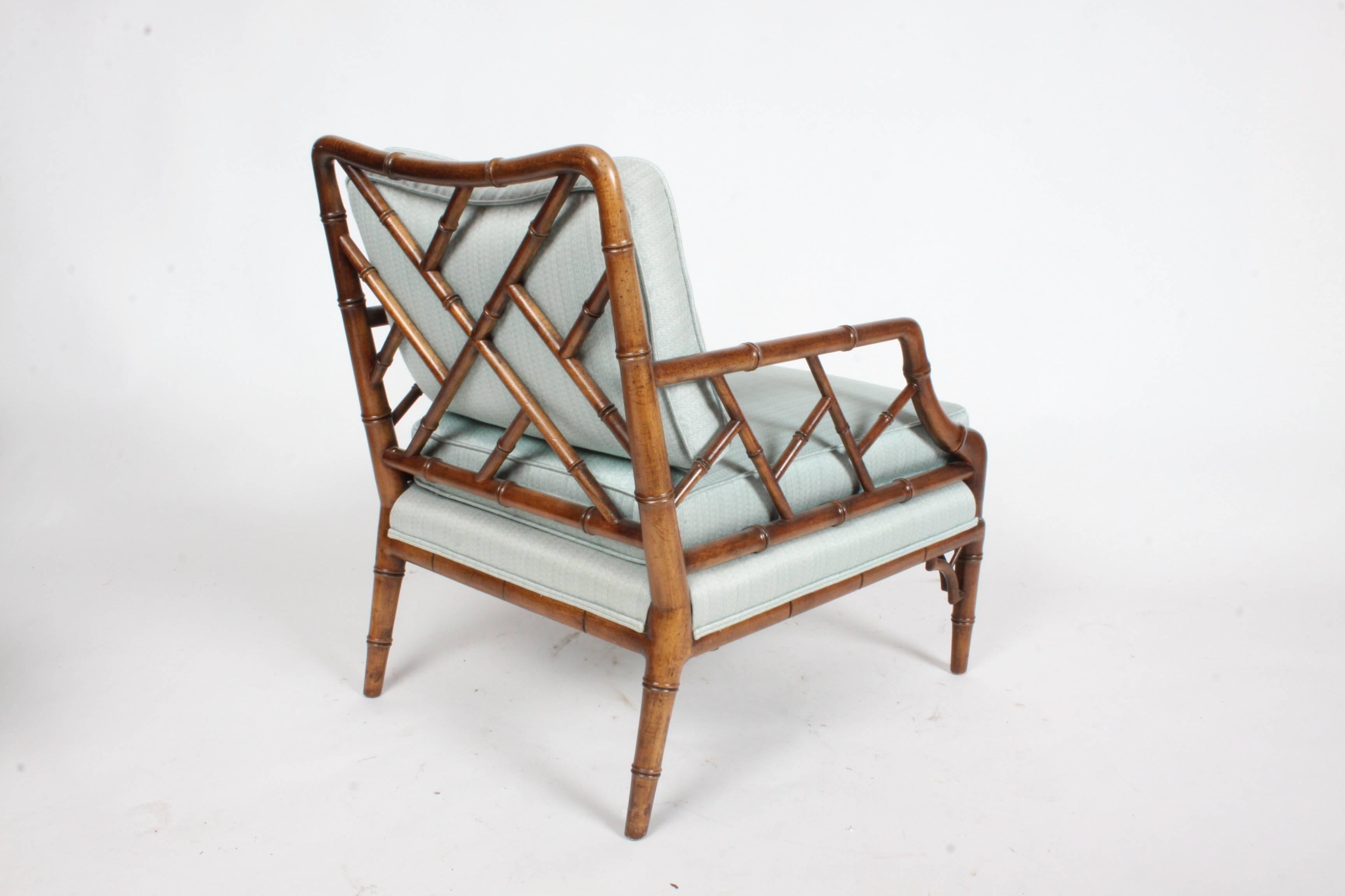 Pair of Faux Bamboo Chinese Chippendale Lounge Chairs  In Excellent Condition In St. Louis, MO
