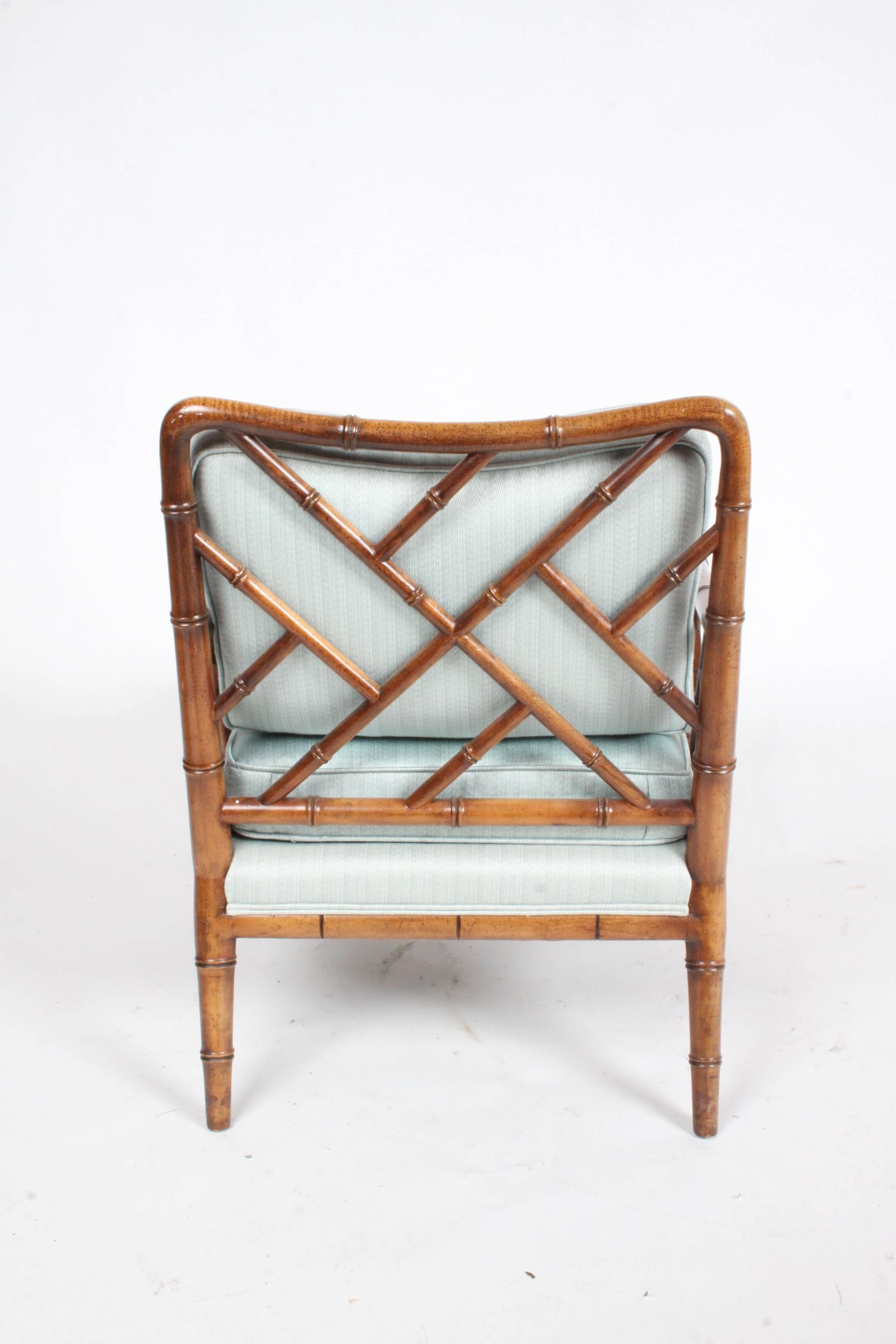 Mid-20th Century Pair of Faux Bamboo Chinese Chippendale Lounge Chairs 