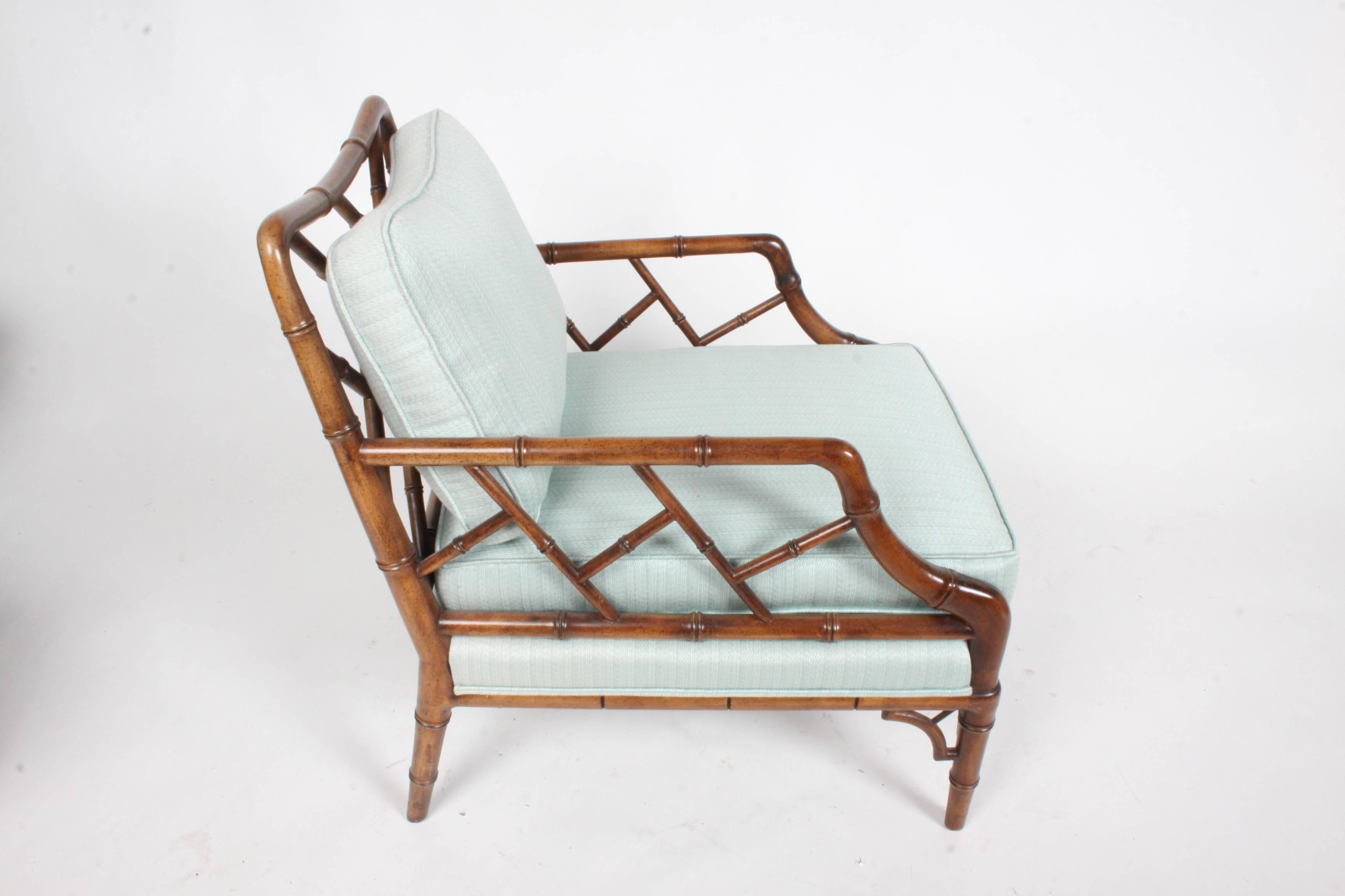 Pair of Faux Bamboo Chinese Chippendale Lounge Chairs  1