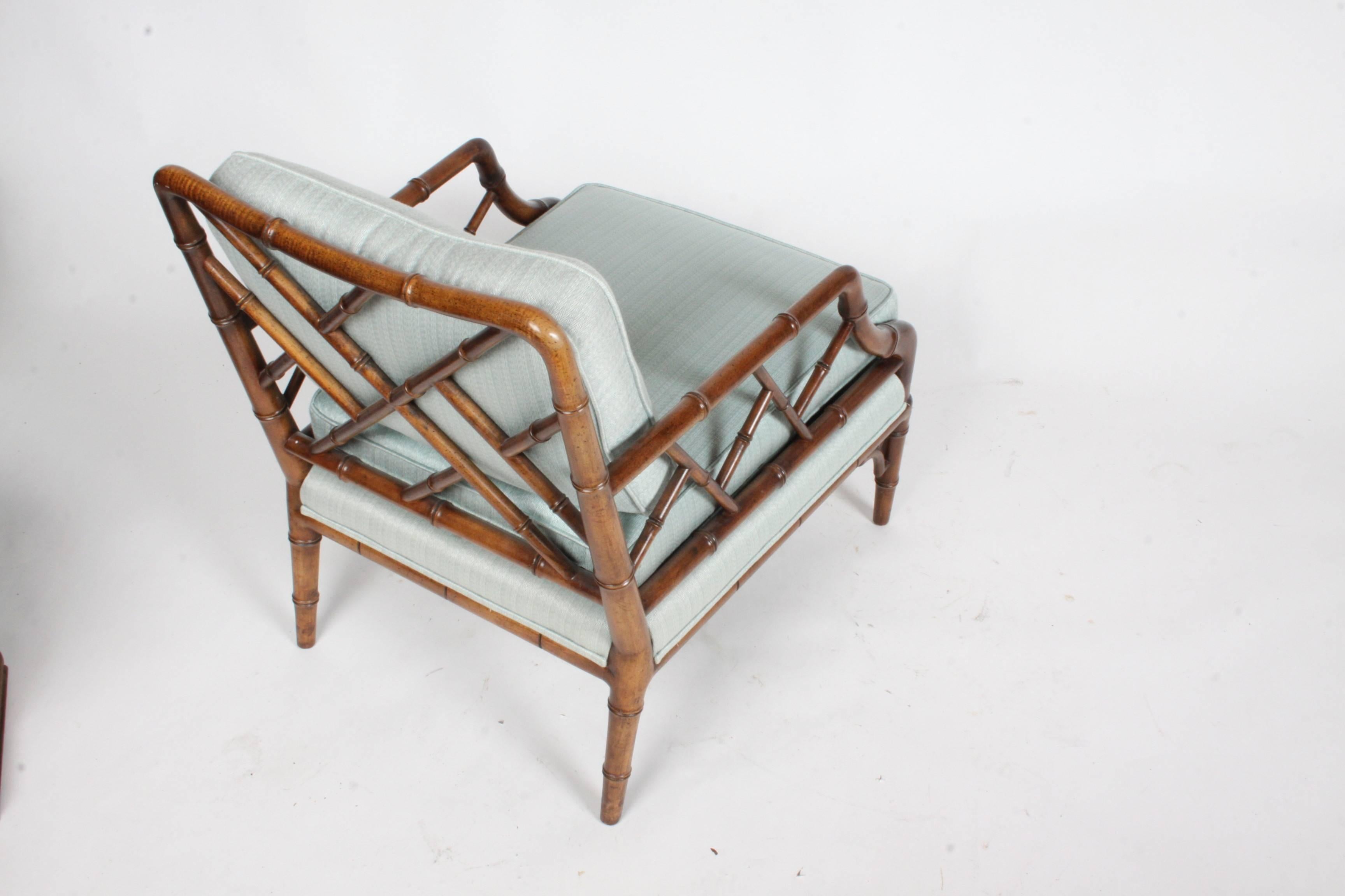 Pair of Faux Bamboo Chinese Chippendale Lounge Chairs 3