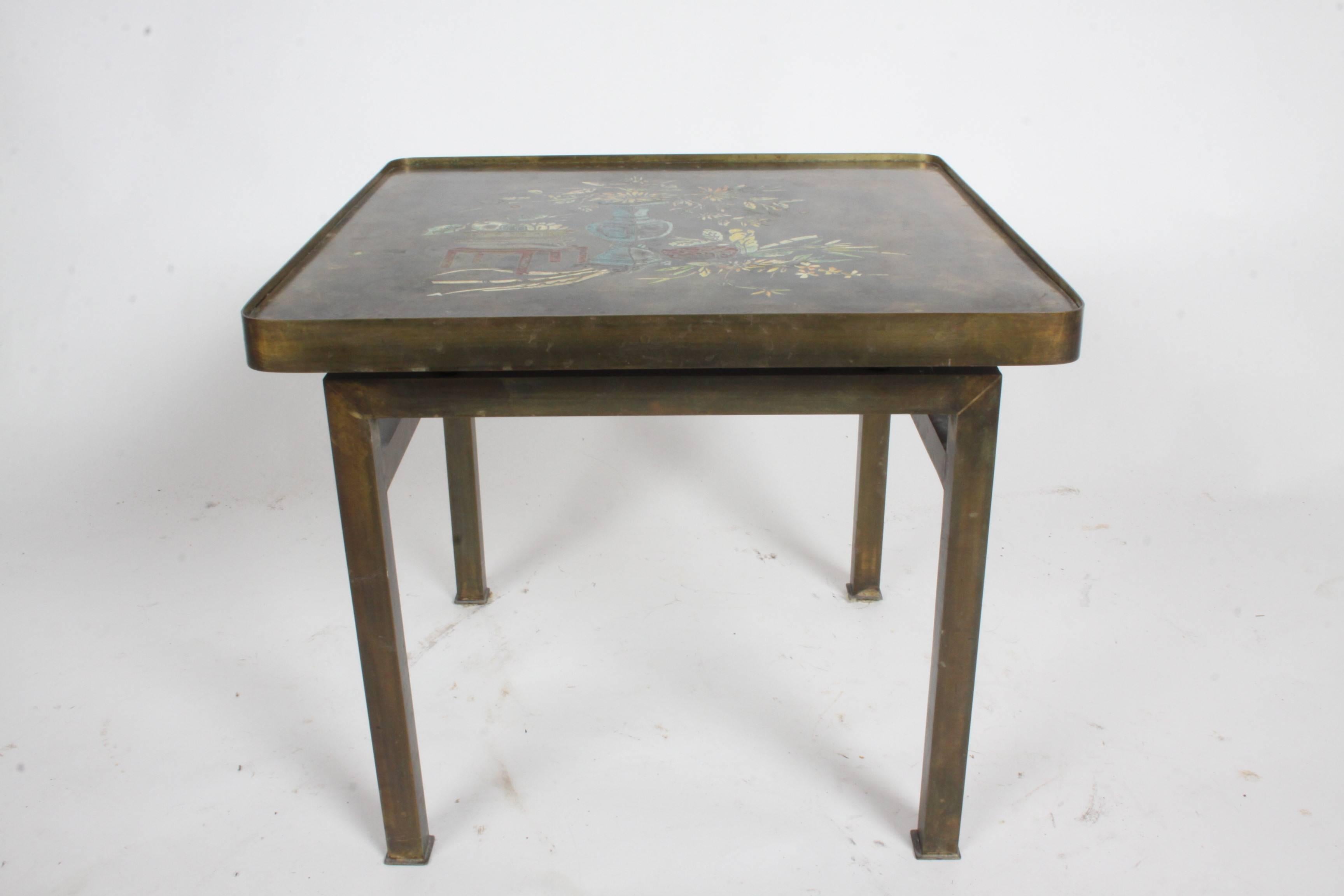 Mid-Century Modern Philip and Kelvin LaVerne Bronze Enamel Side or Drinks Table with Kang Design