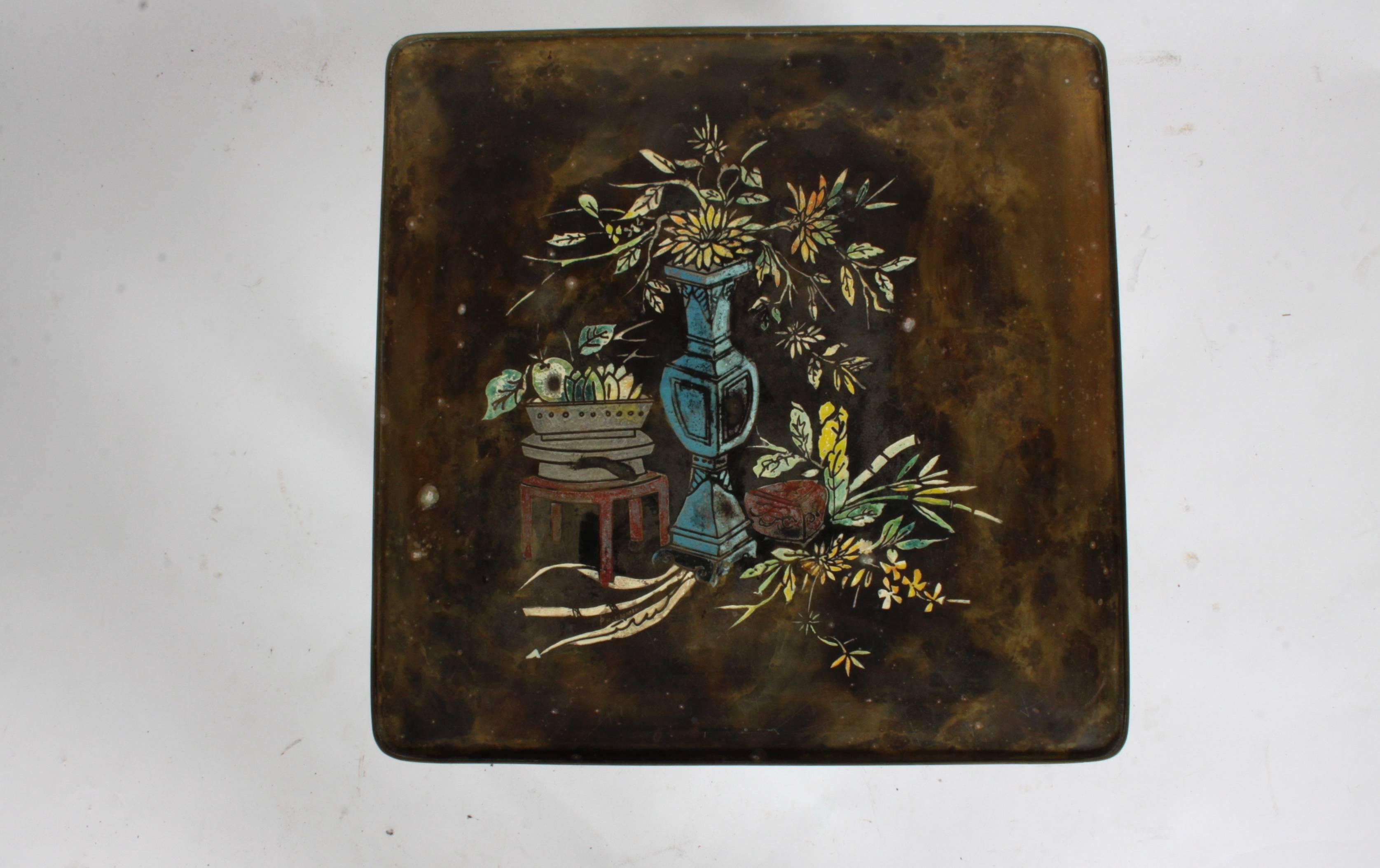 Mid-20th Century Philip and Kelvin LaVerne Bronze Enamel Side or Drinks Table with Kang Design