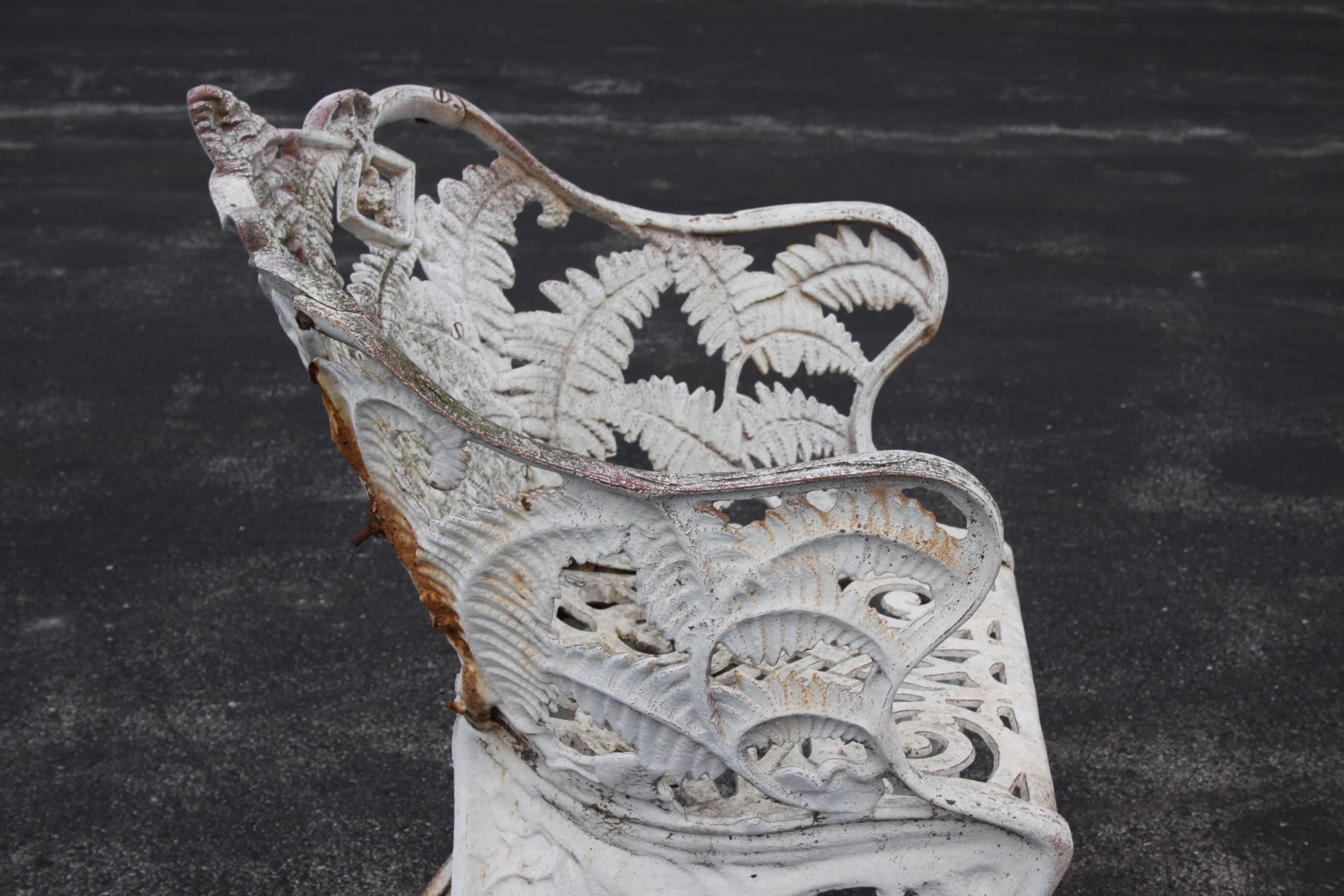 Victorian Pair of Early Cast Iron Fern Pattern Garden or Patio Chairs