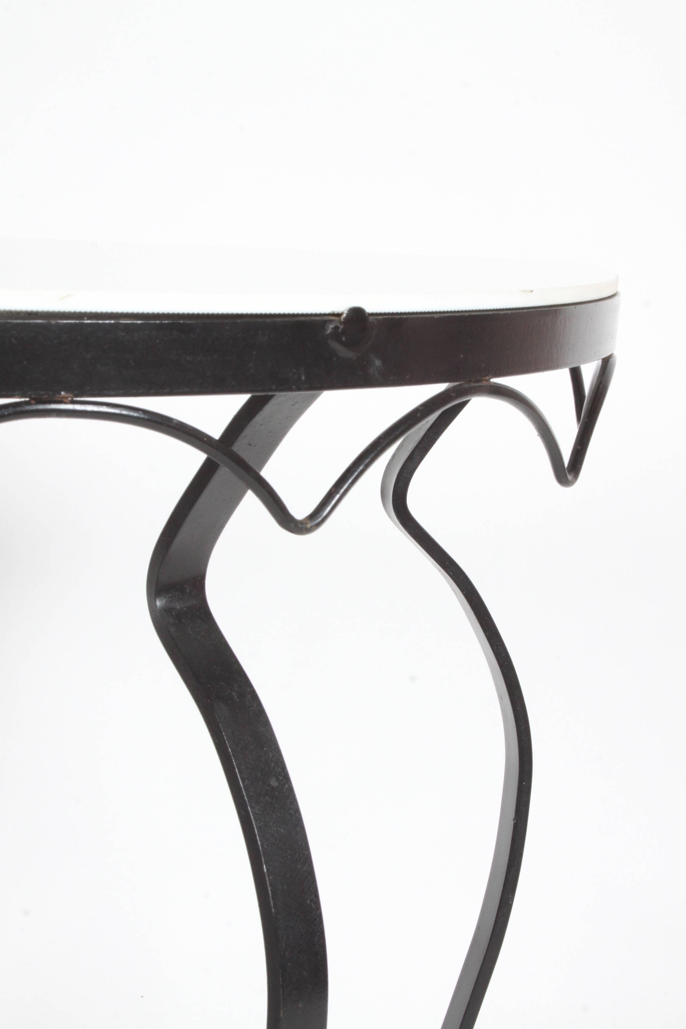 French Deco Iron and Vitrolite Demilune Console, 1940s In Good Condition For Sale In St. Louis, MO