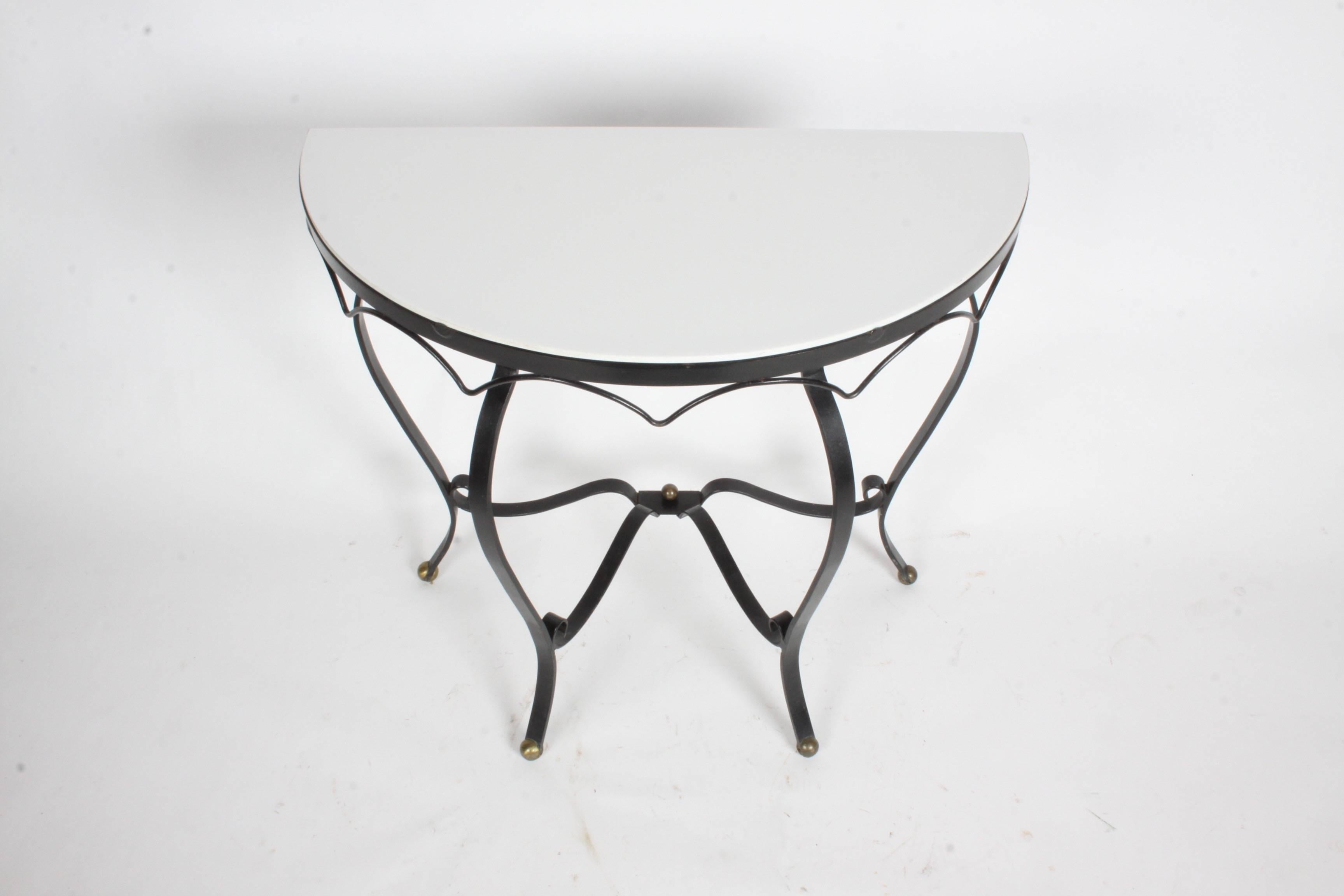 Mid-20th Century French Deco Iron and Vitrolite Demilune Console, 1940s For Sale